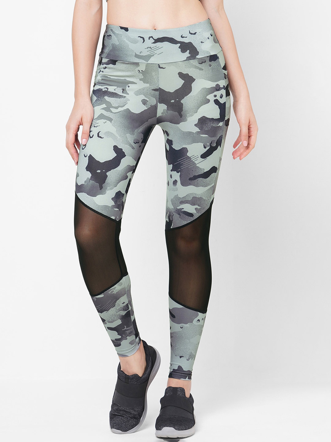 

LAASA SPORTS Camouflage Printed Slim Fit Dry Fit Technology Sports Tights, Grey