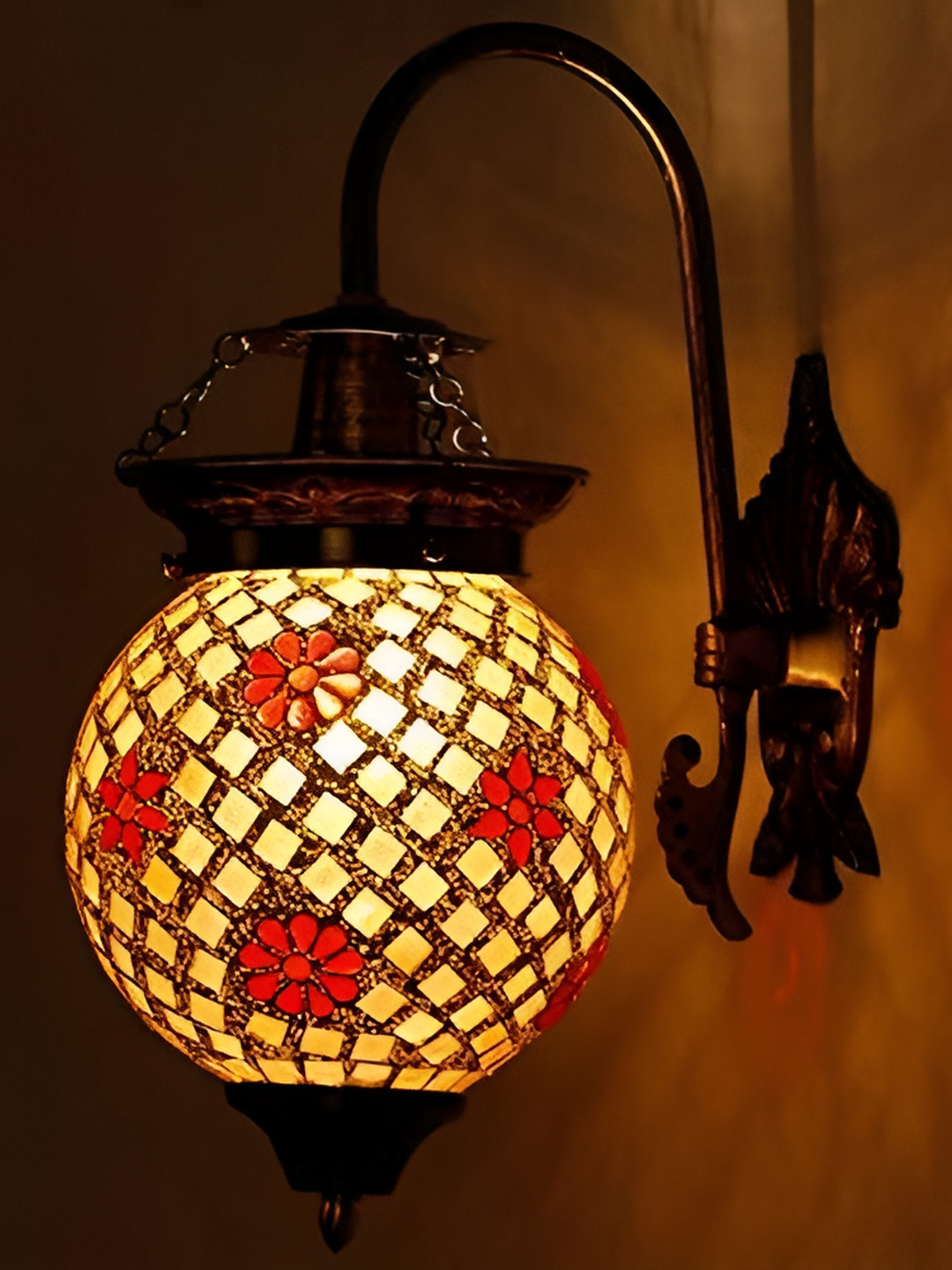 

ADWAIT White & Brown Printed Glass Traditional Spherical Shaped Wall Lamp