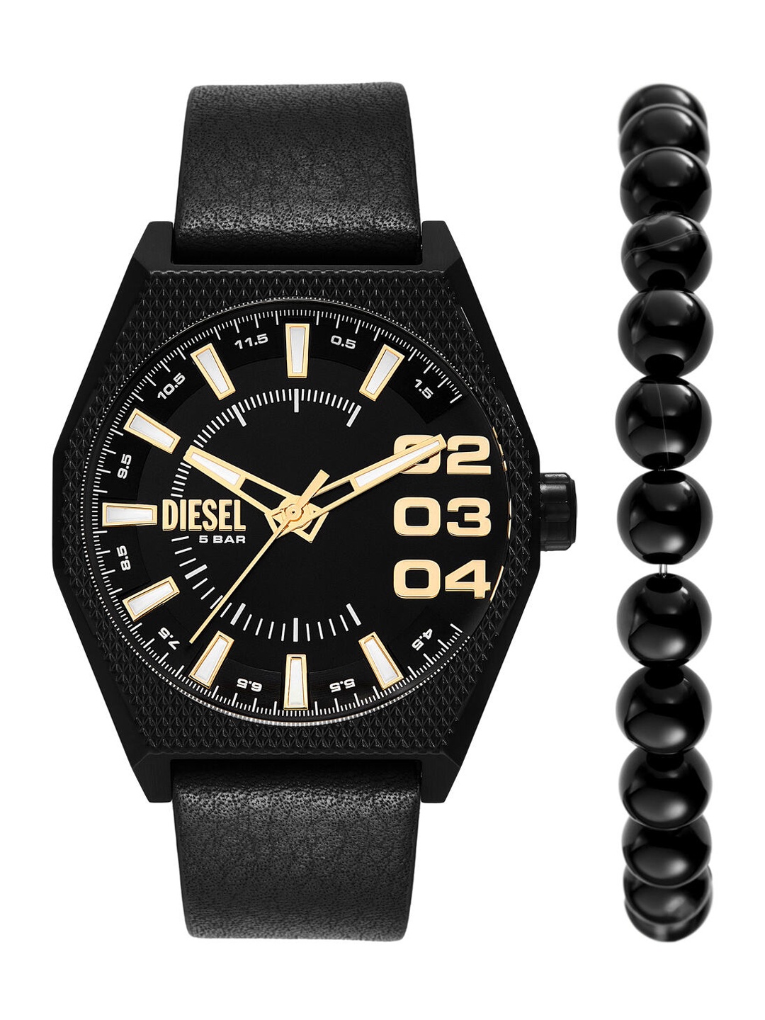 

DIESEL Scraper Men Dial & Leather Straps Analogue Watch DZ2210SET, Black