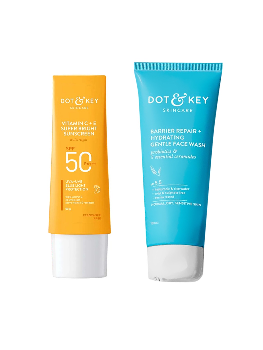 

DOT & KEY Set of Hydrating Gentle Face Wash - 100ml + Vitamin C + E Sunscreen 50 g, Blue