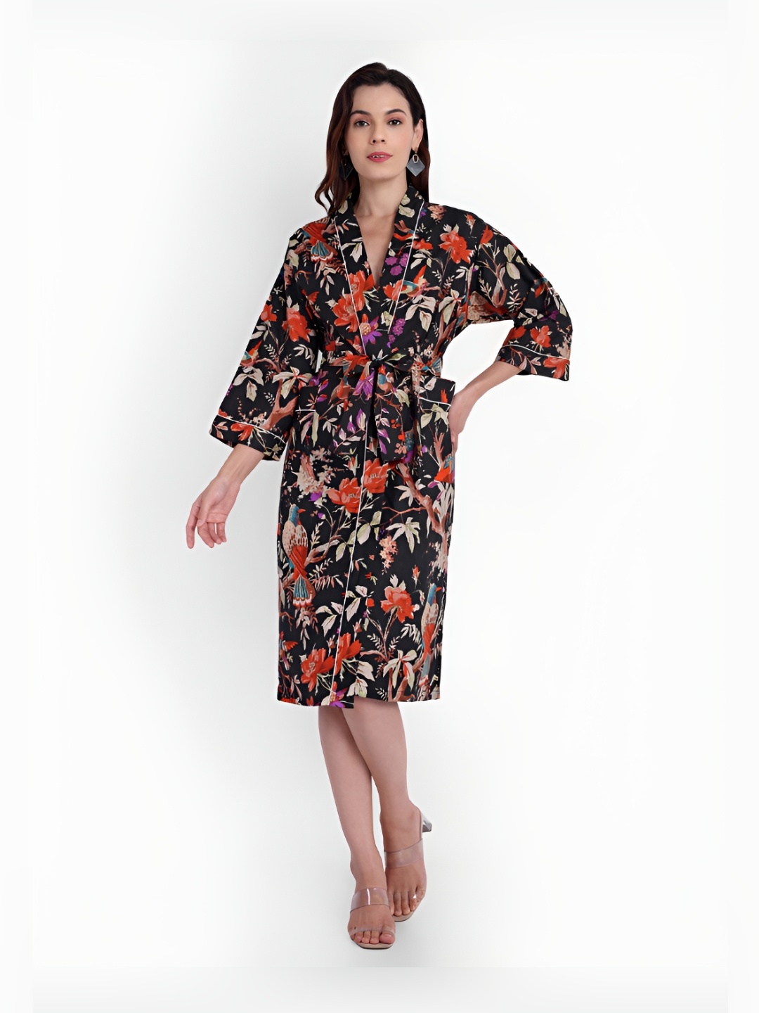 

Bohekant Black & Orange Printed Cotton Bath Robe