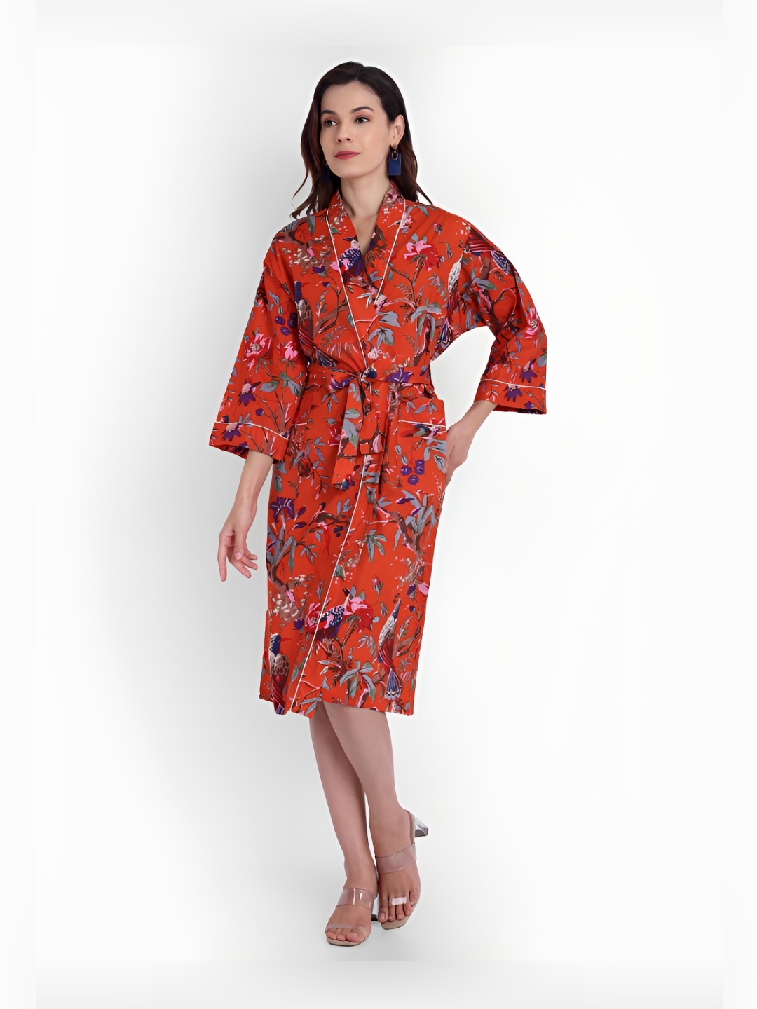 

Bohekant Red & Blue Printed Cotton Bath Robe