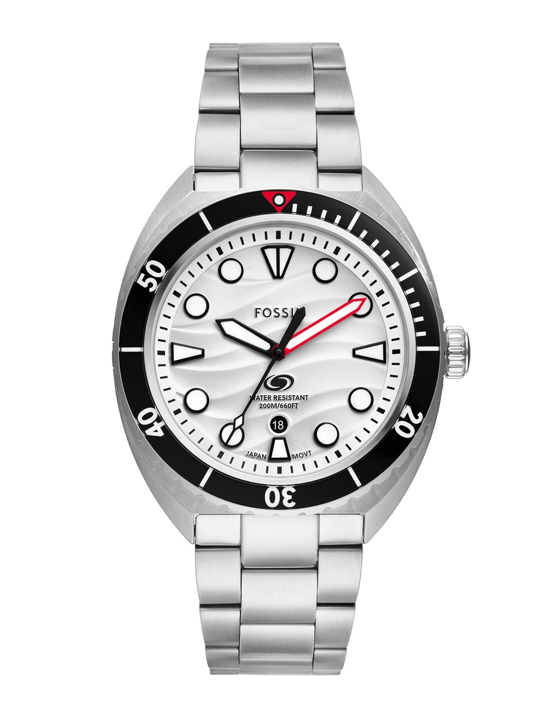 

Fossil Men Patterned Dial & Stainless Steel Bracelet Style Straps Analogue Watch FS6063, Silver