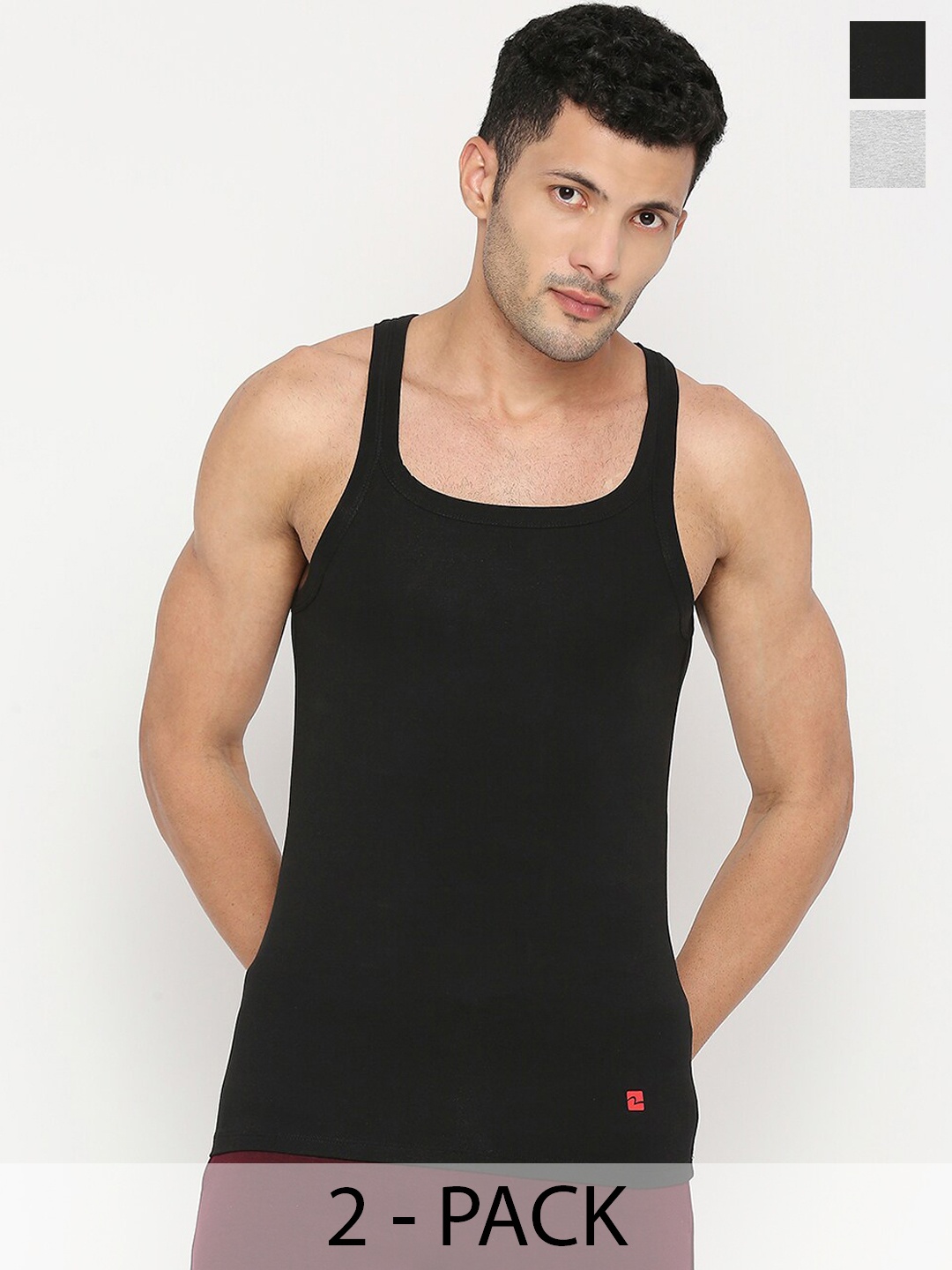 

UnderJeans by Spykar Pack Of 2 Sleeveless Innerwear Vests, Black