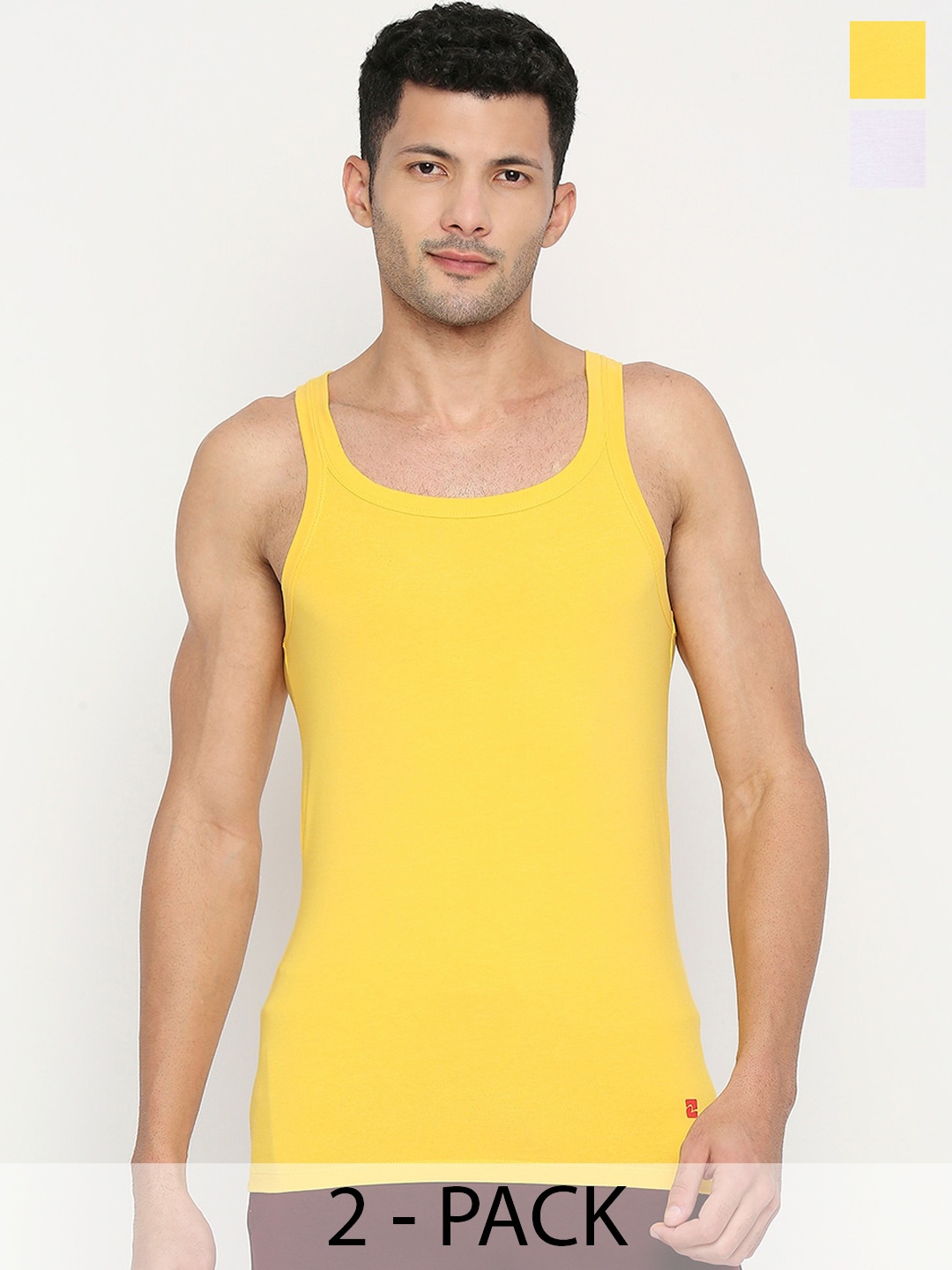 

UnderJeans by Spykar Pack Of 2 Sleeveless Innerwear Vests, Yellow