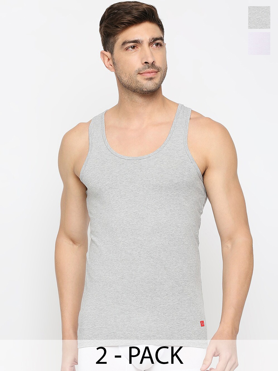

UnderJeans by Spykar Pack Of 2 Sleeveless Innerwear Vests, Grey melange