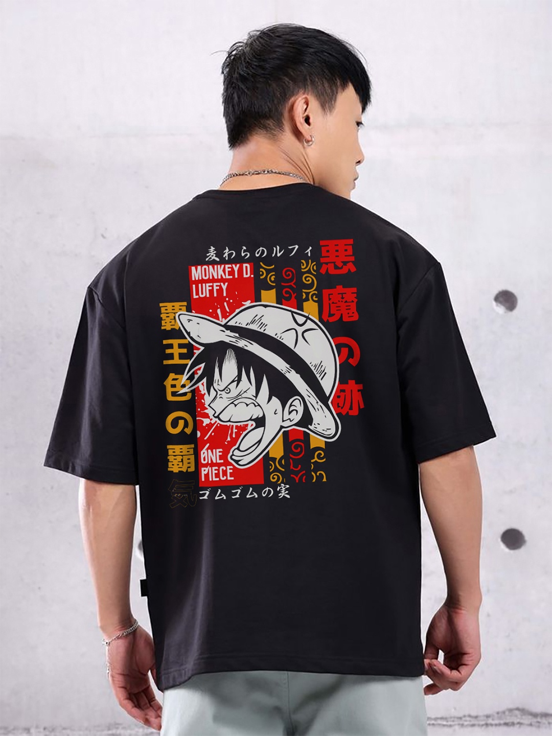 

RARESCAPE Round Neck Drop Shoulder Cotton Oversized T-shirt, Black
