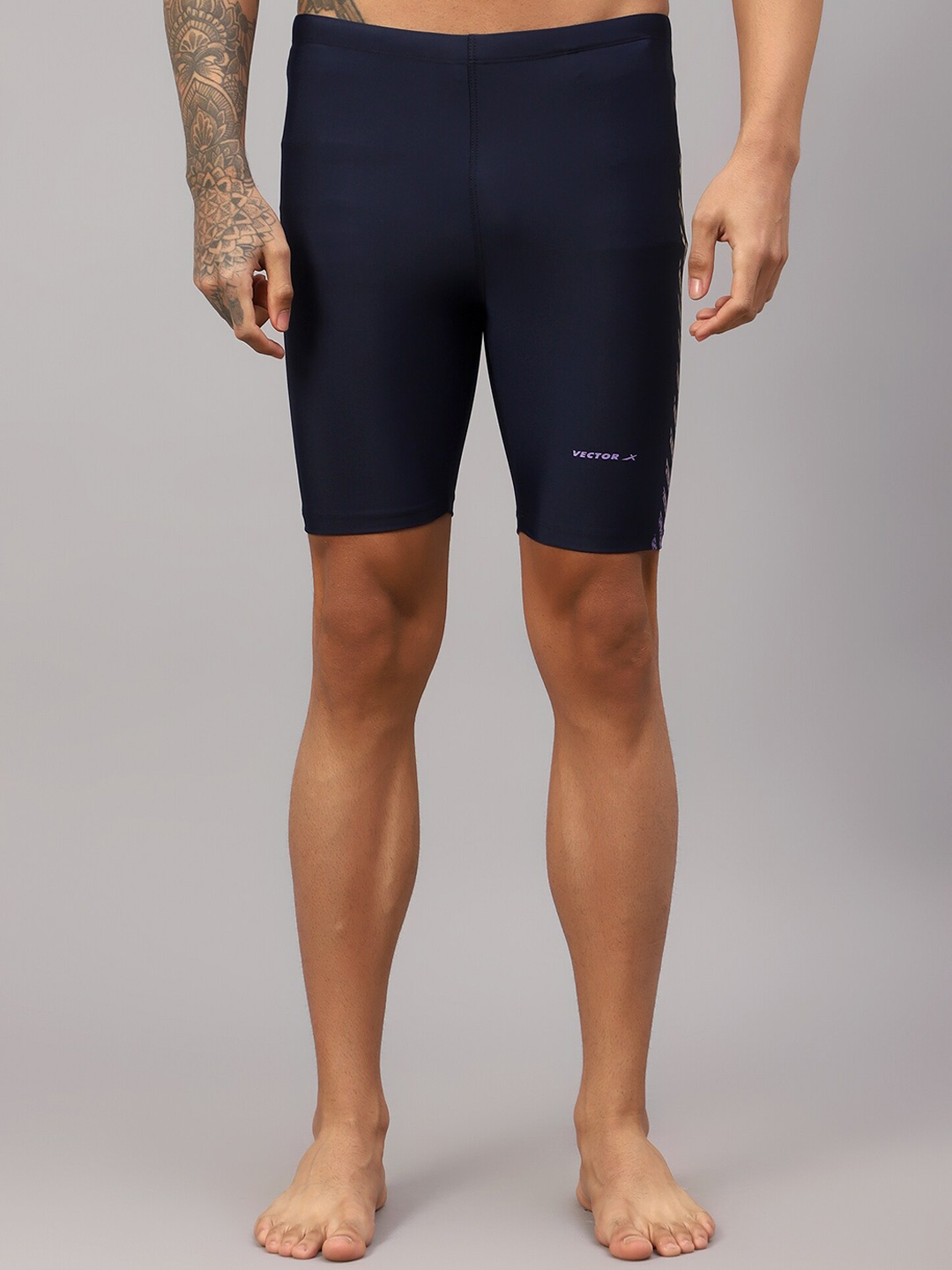 VECTOR X Men Skinny Fit Dri-FIT Sports Tights, Navy blue
