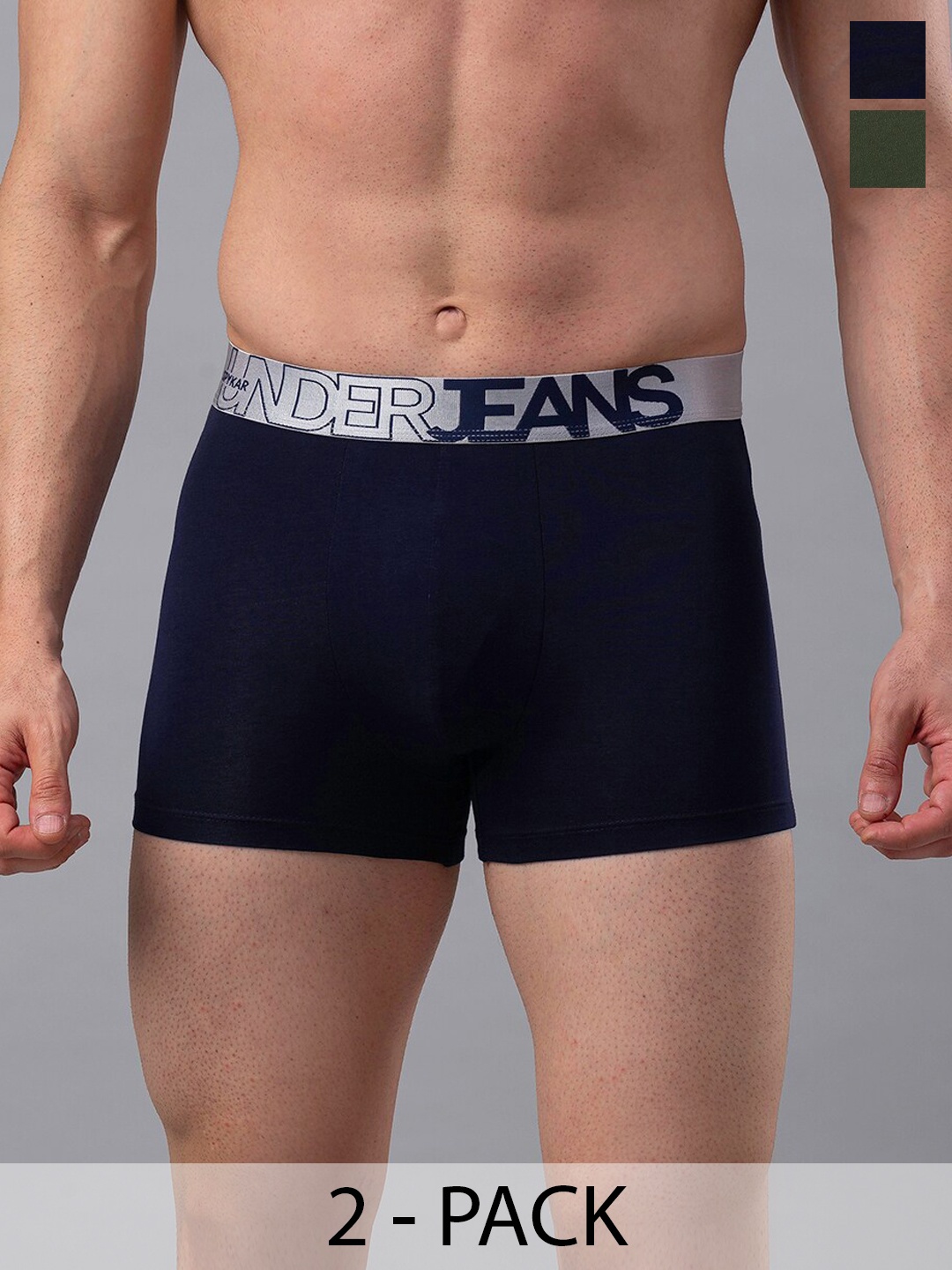 

UnderJeans by Spykar Pack Of 2 Outer Elastic Trunk, Navy blue
