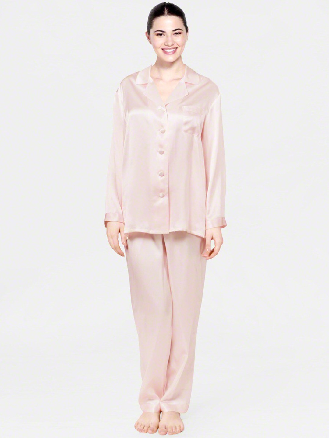 

Bella Babe by SK Lapel Collar Satin Night suit, Pink