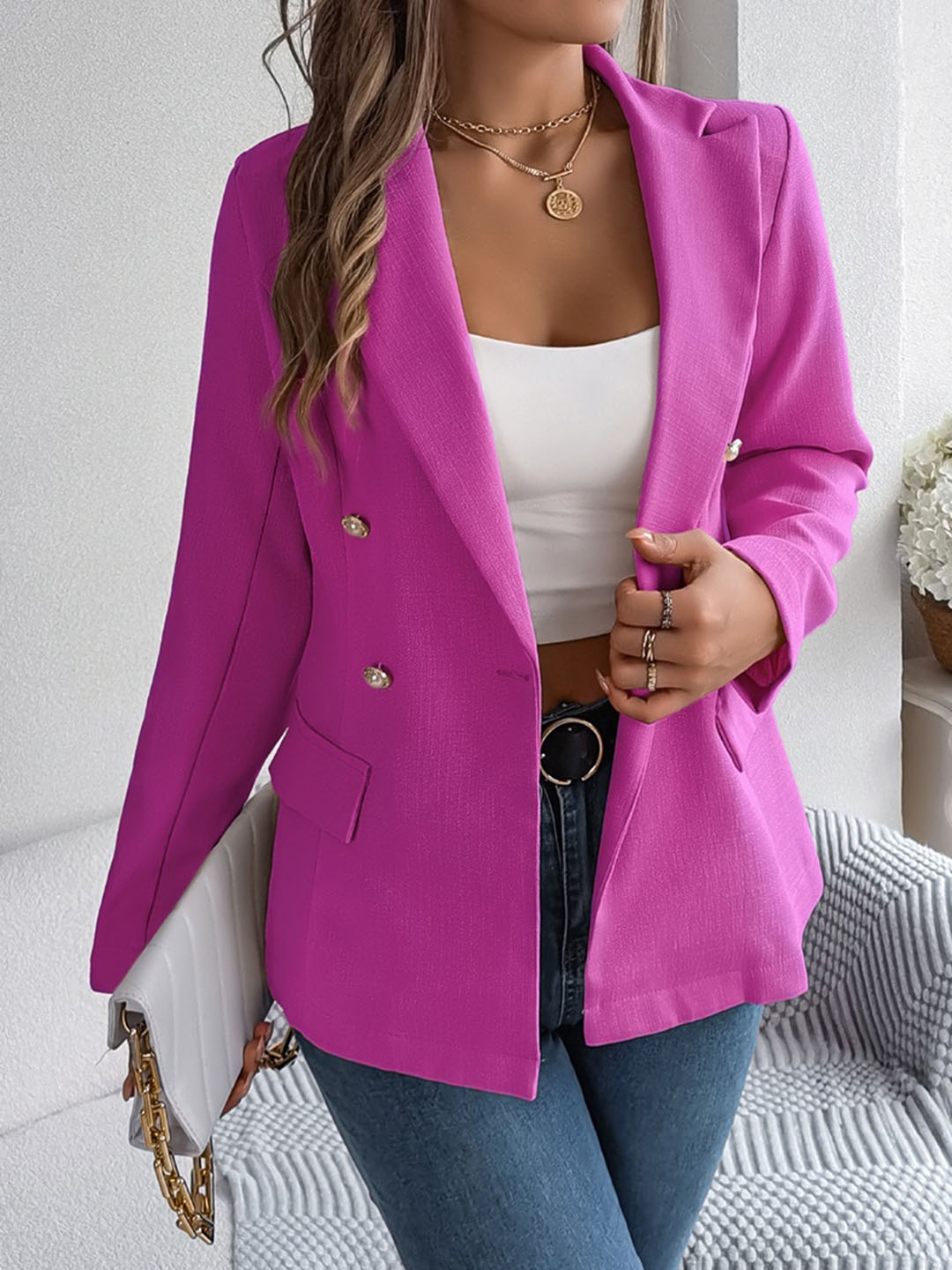 

all about you Women Floral Polyester Longline Tailored Jacket, Fuchsia