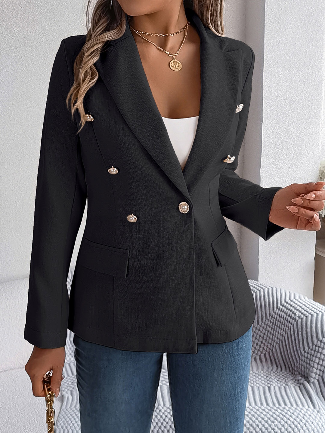 

all about you Women Colourblocked Polyester Longline Tailored Jacket, Black