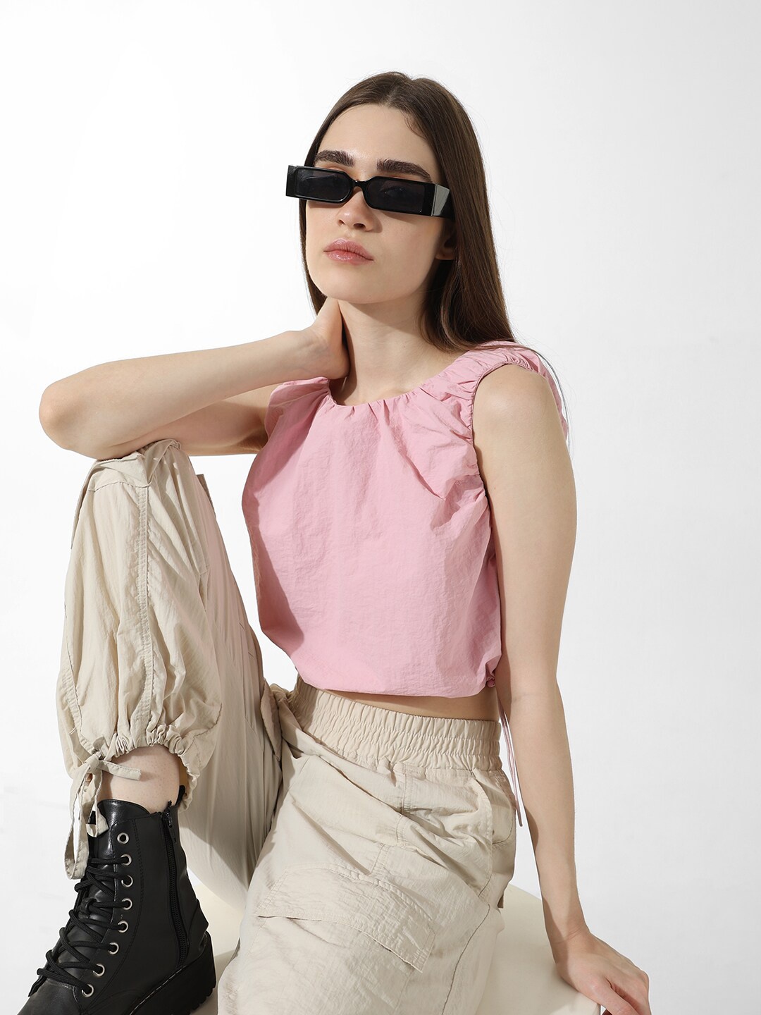

ONLY Onlben Sl Round Neck Crop Blouson Top, Pink