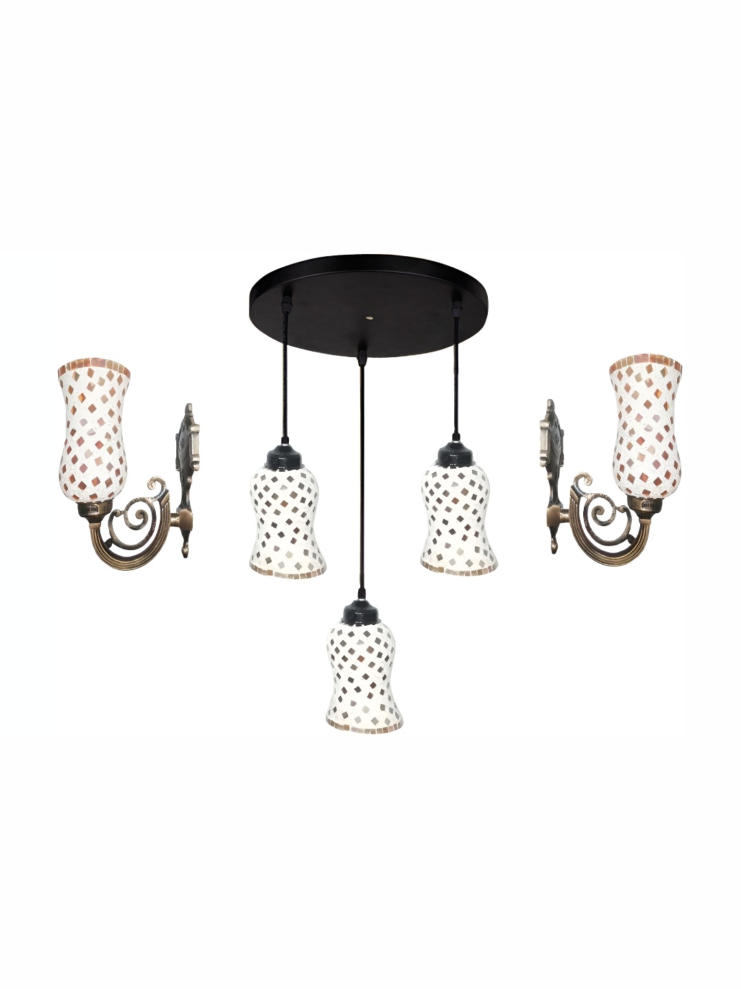 

ADWAIT White & Yellow Printed Glass Traditional Ceiling Lamp