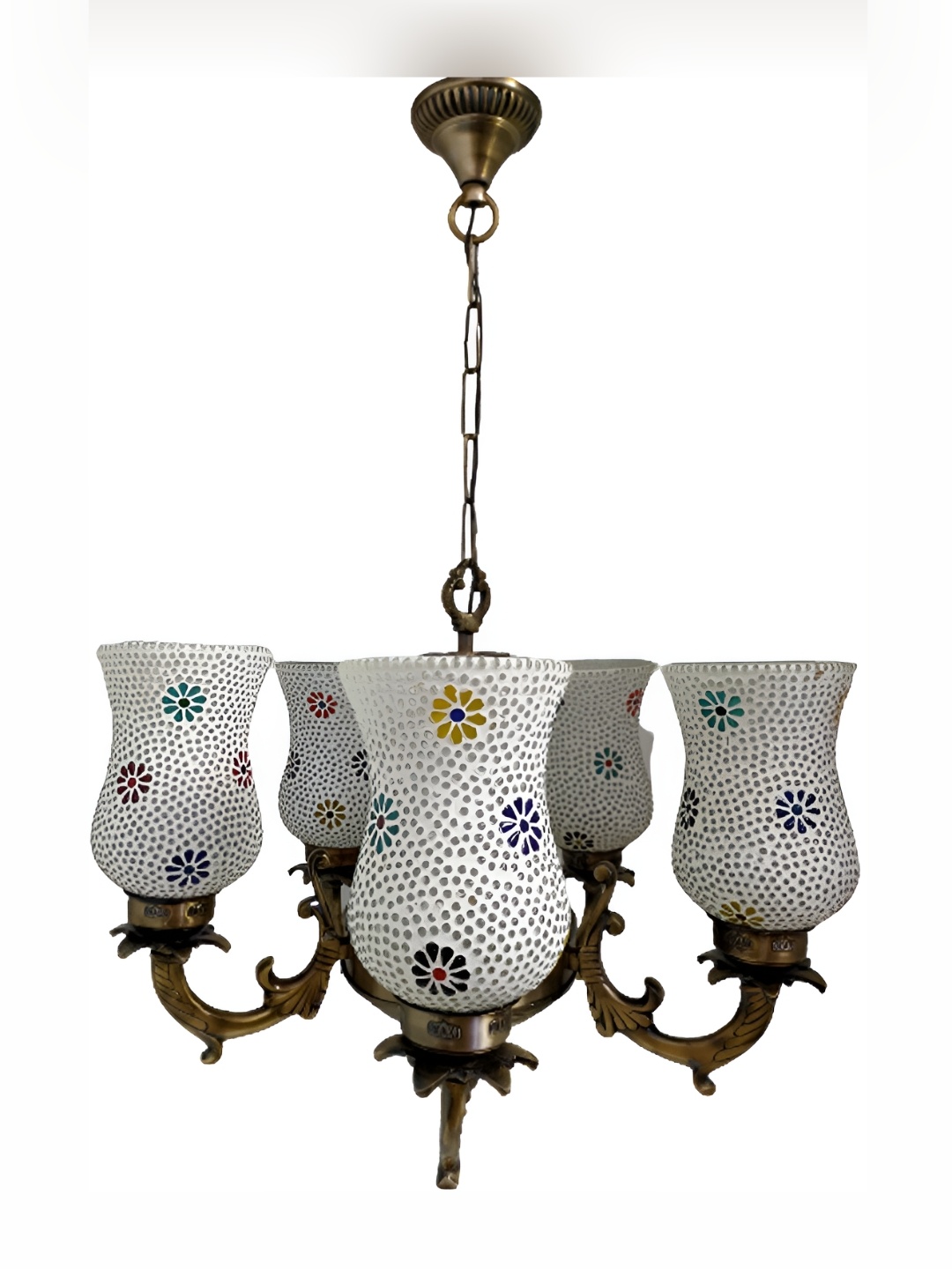 

ADWAIT White & Green Printed Glass Traditional Ceiling Lamp