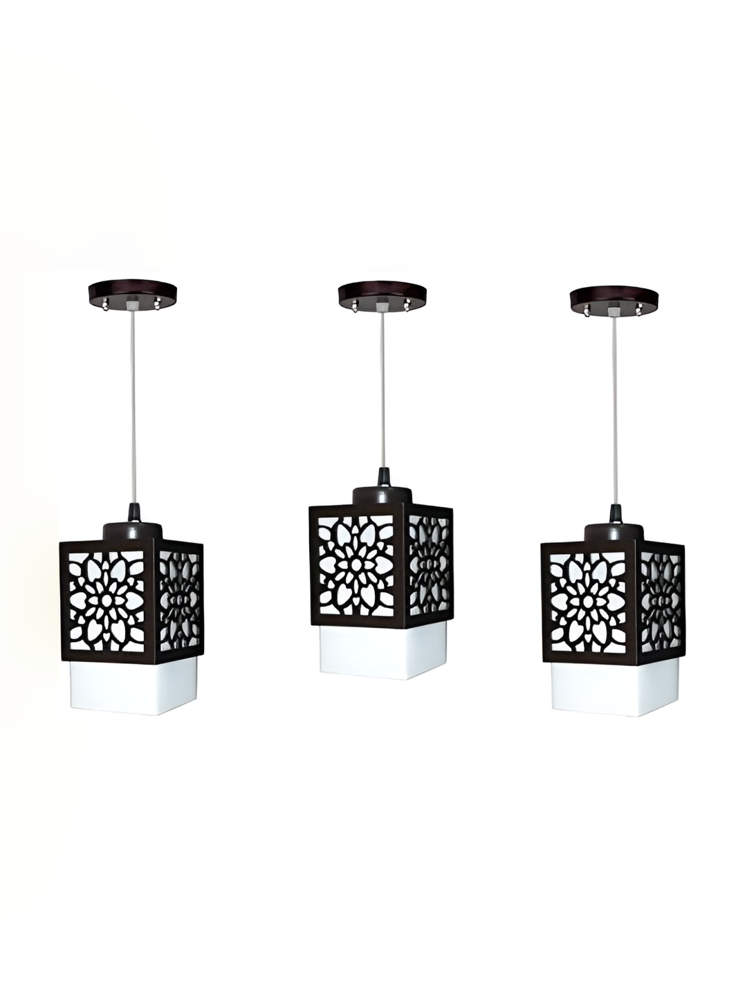 

ADWAIT White & Black 3 Pcs Textured Glass Traditional Ceiling Lamps