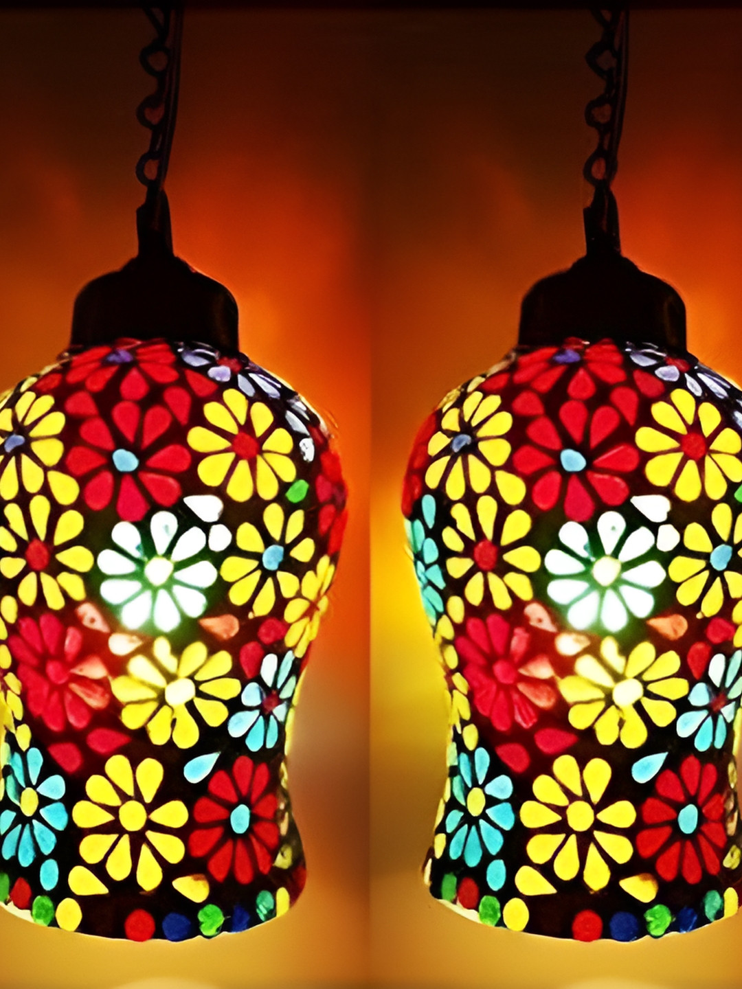 

ADWAIT White & Yellow Printed Glass Traditional Ceiling Lamp