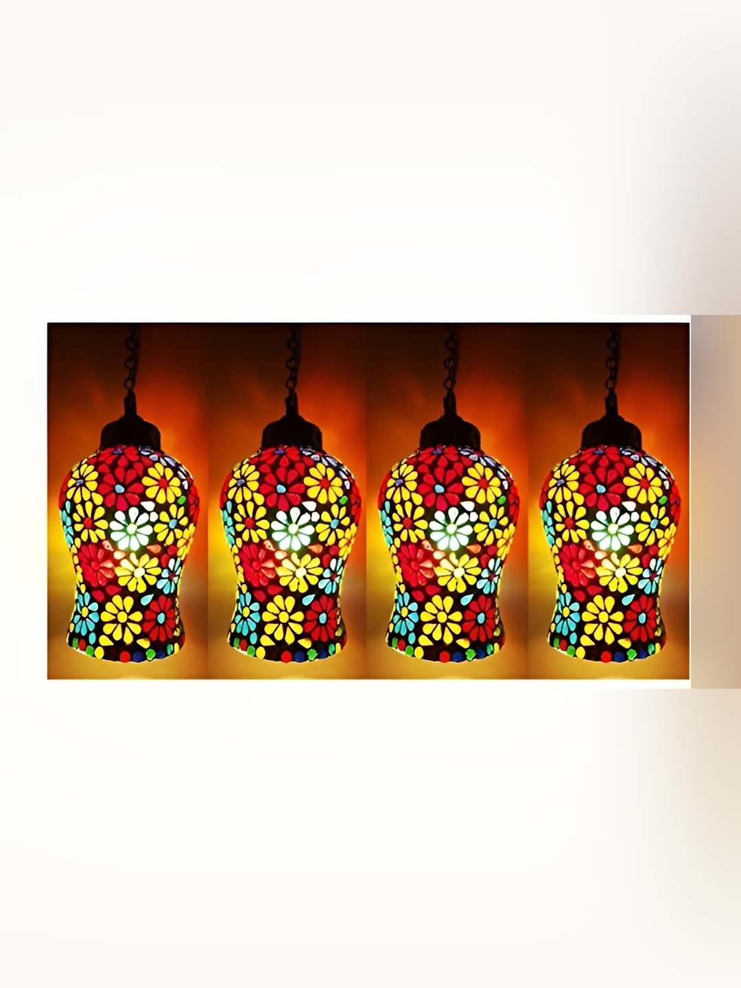 

ADWAIT White & Yellow 4 Pcs Textured Glass Traditional Ceiling Lamps