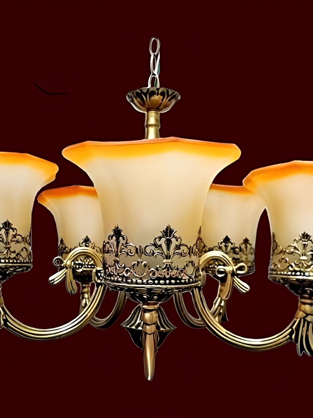 

ADWAIT White & Yellow 5 Pcs Printed Glass Traditional Ceiling Lamps