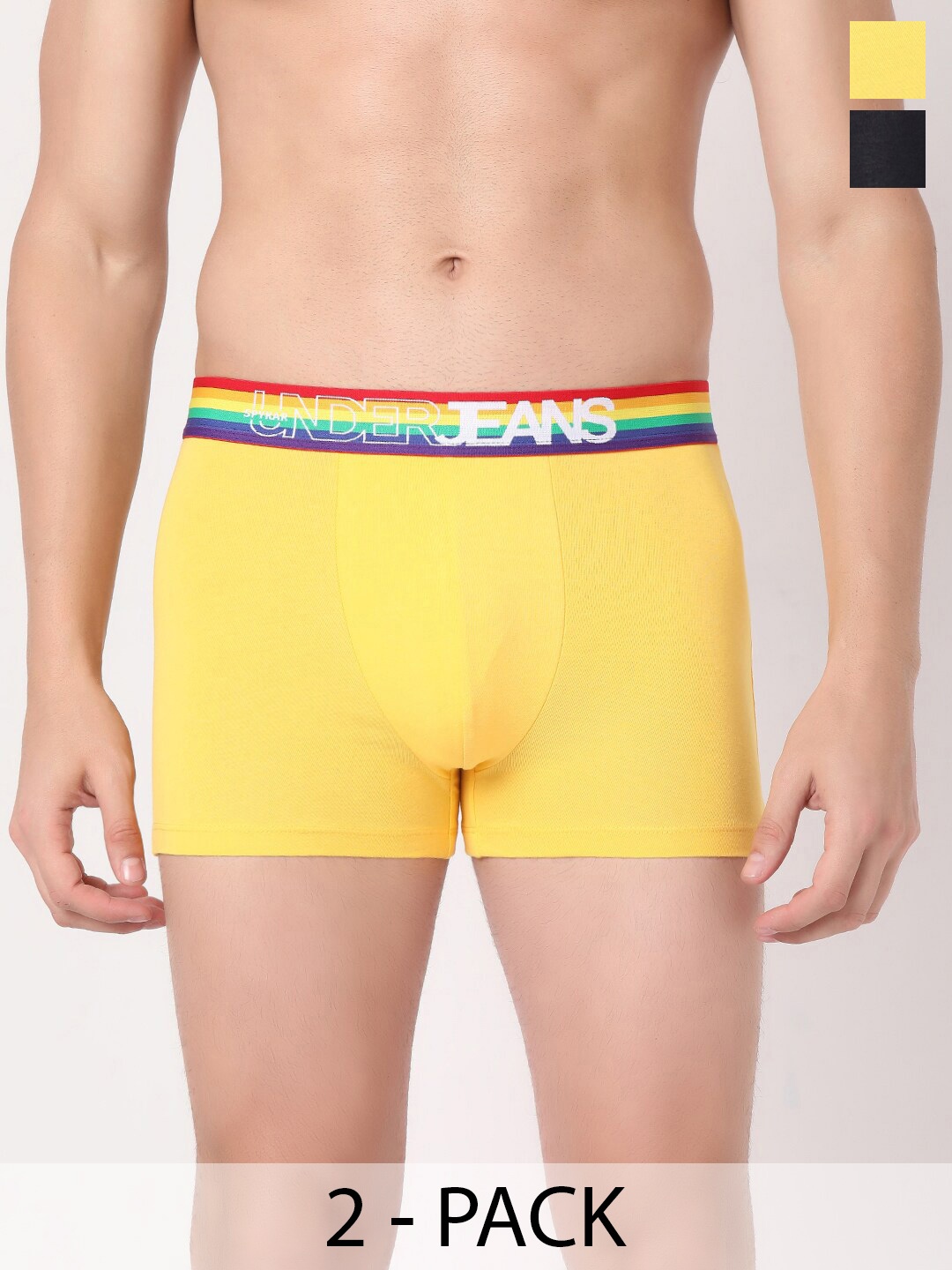

UnderJeans by Spykar Pack Of 2 Mid Rise Trunks, Yellow