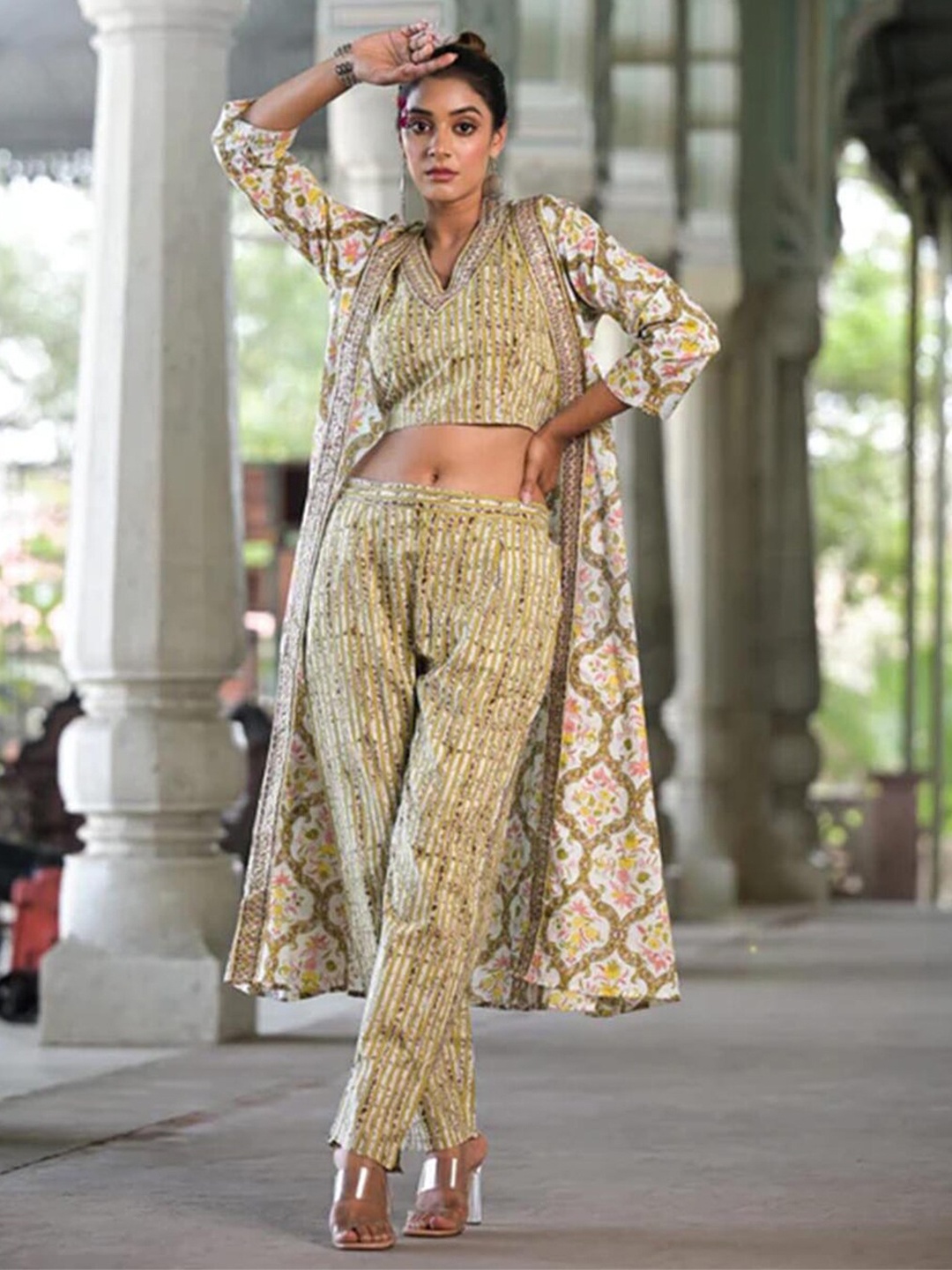 

ARAVALII Top With Trousers & Shrug Co-Ords Set, Beige