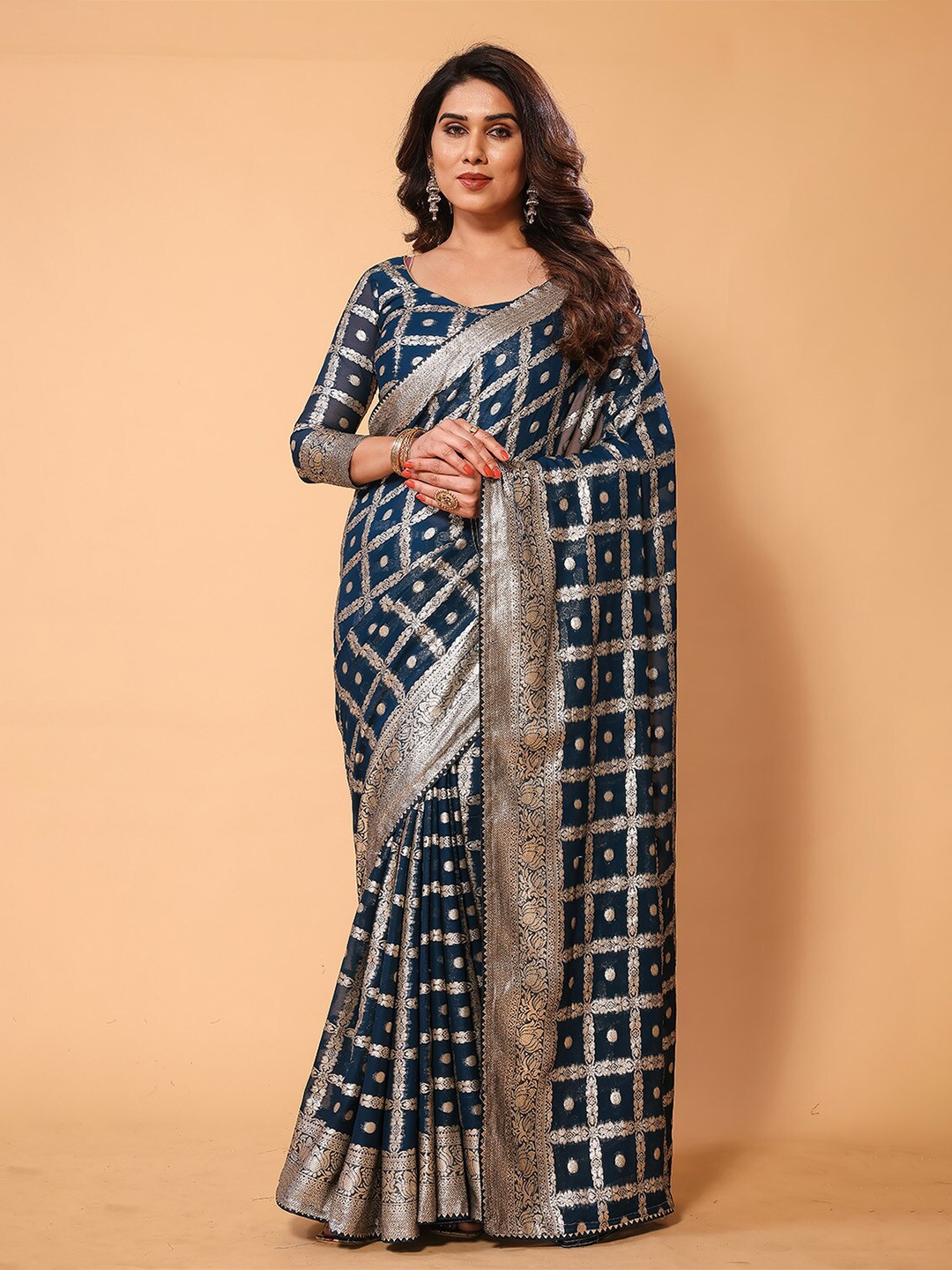 

DEVATITHI Woven Design Zari Banarasi Saree, Navy blue