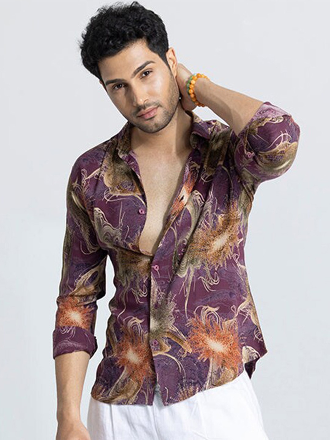 

Snitch Purple & Brown Printed Classic Slim Fit Opaque Casual Shirt