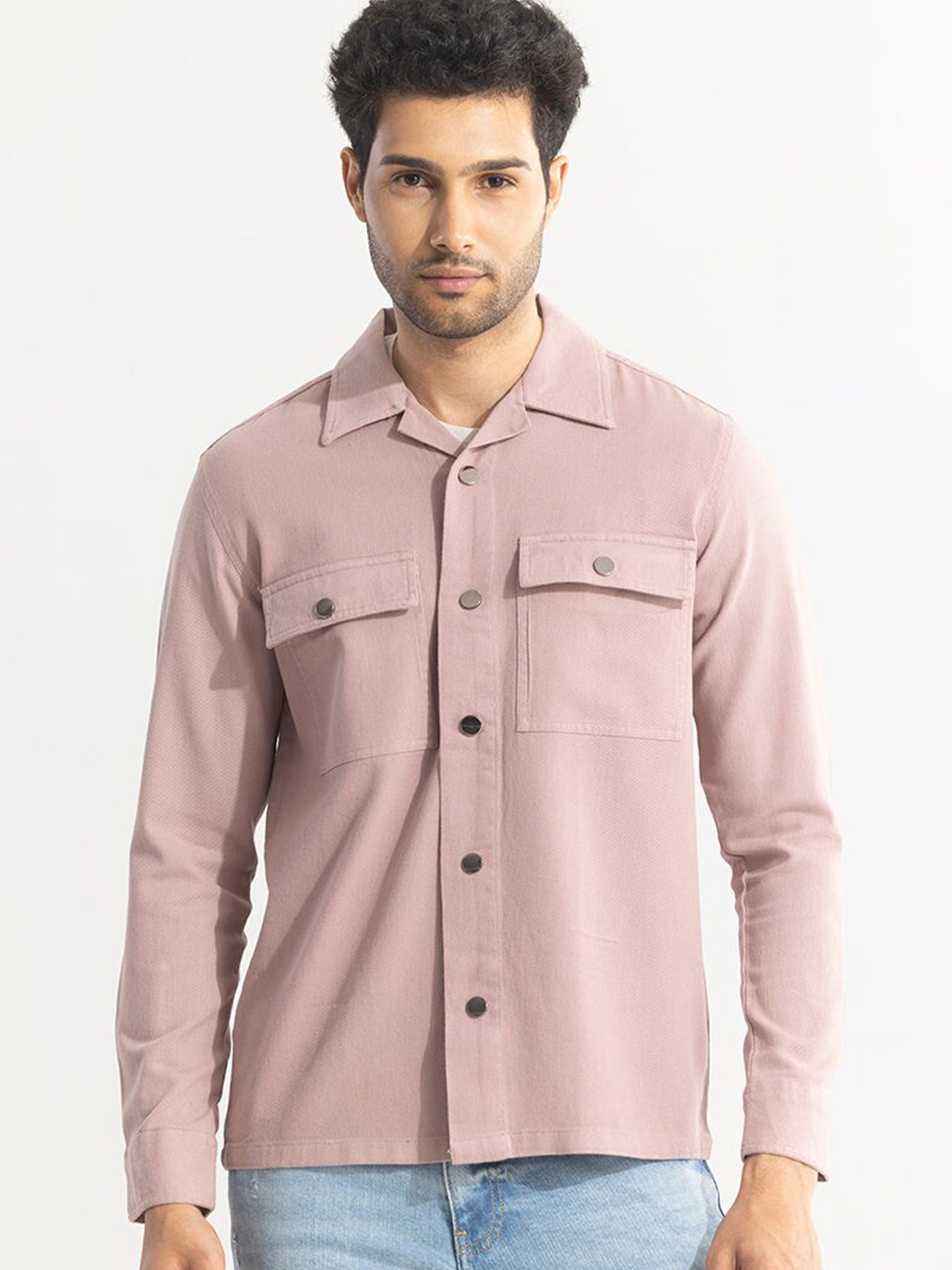 

Snitch Peach Classic Fit Cuban Collar Casual Shirt