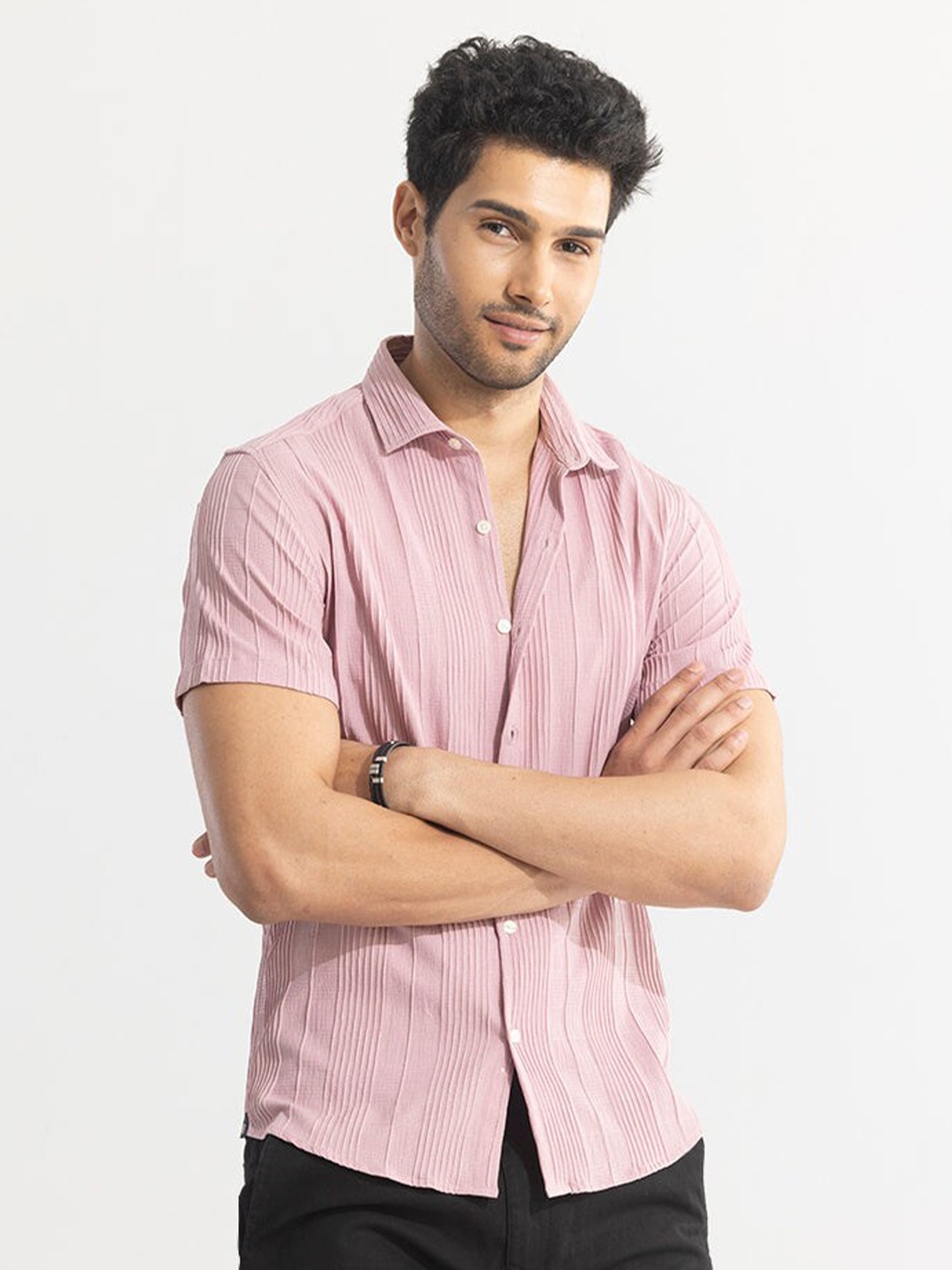 

Snitch Pink Classic Slim Fit Cotton Casual Shirt