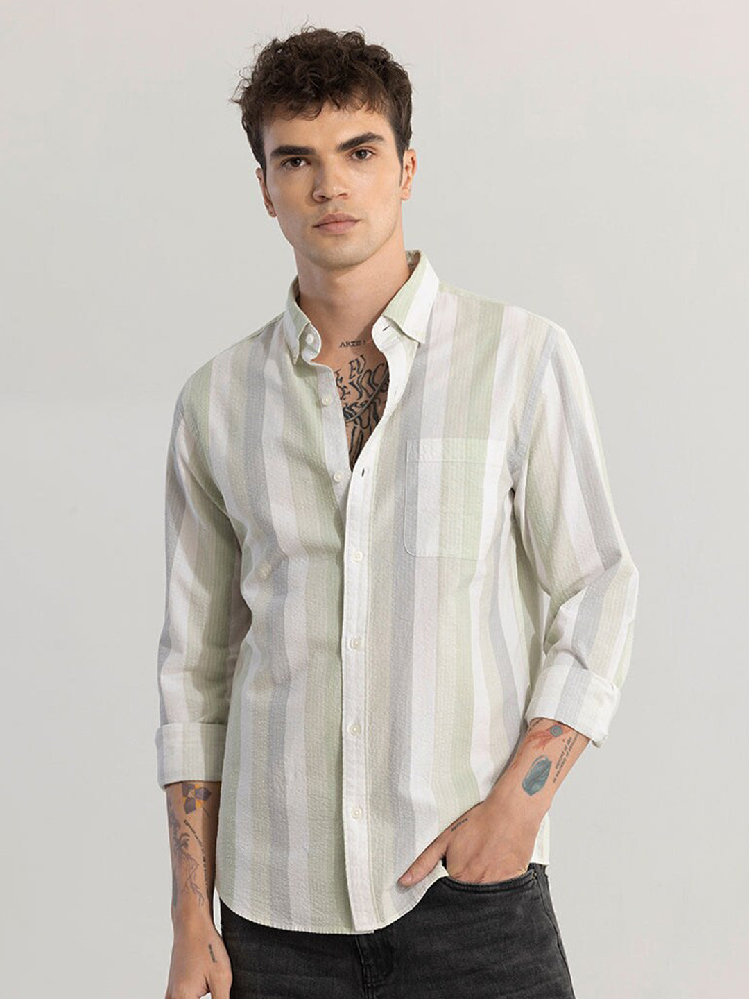 

Snitch Classic Slim Fit Striped Button-Down Collar Cotton Casual Shirt, Multi