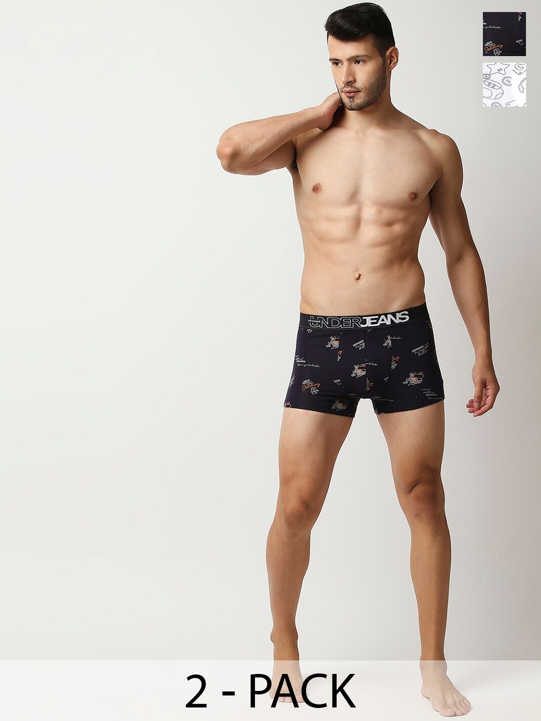 

UnderJeans by Spykar Pack Of 2 Mid Rise Trunks, Navy blue