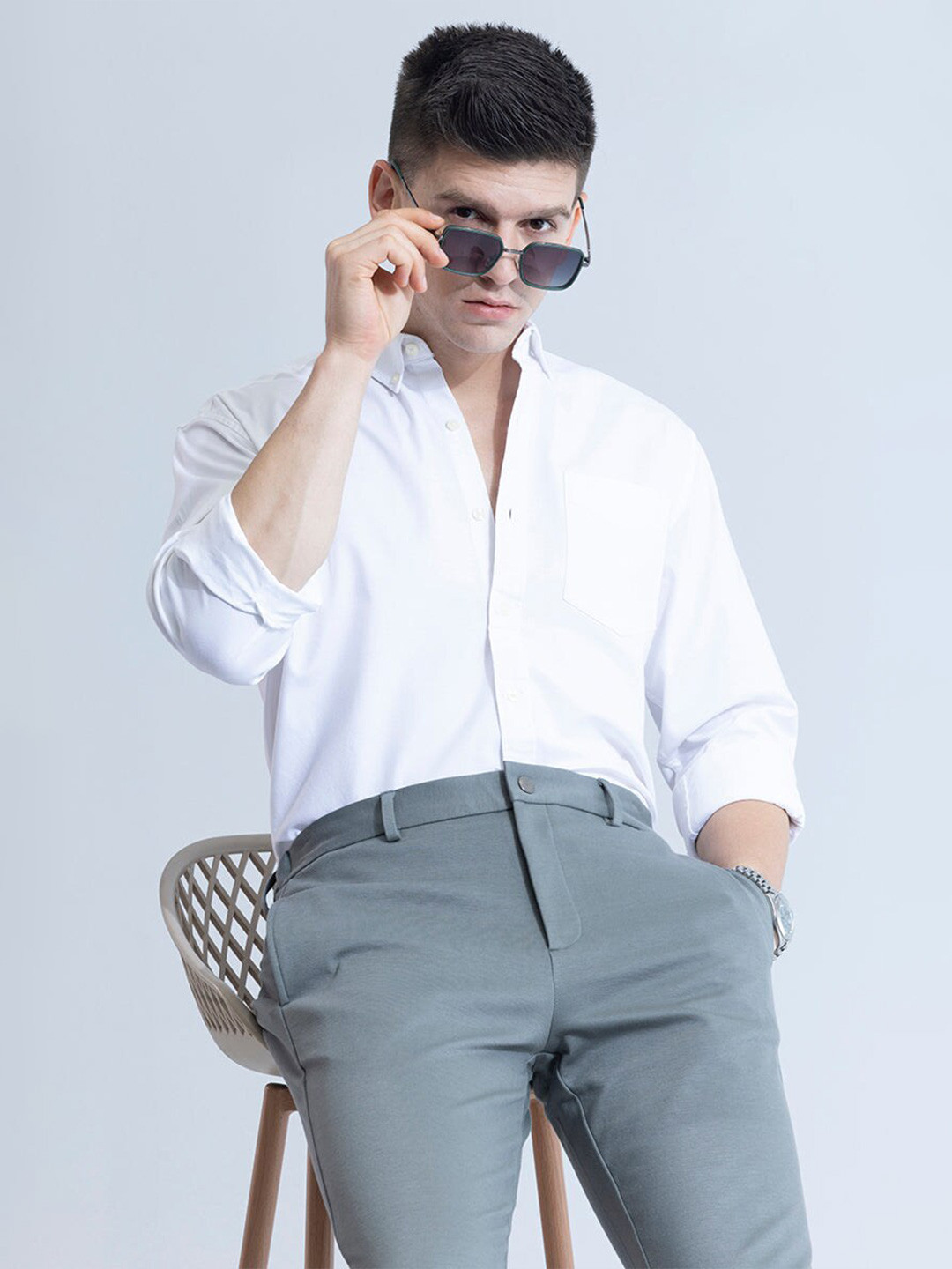 

Snitch Classic Slim Fit Long Sleeves Spread Collar Cotton Opaque Casual Shirt, White