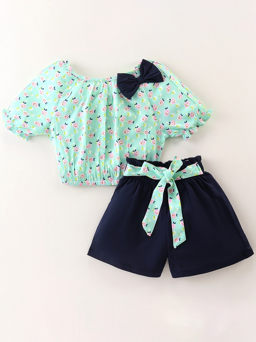 CrayonFlakes Girls Printed Top With Shorts, Green