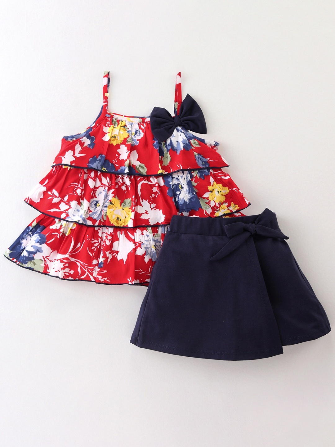 

CrayonFlakes Girls Printed Shoulder Straps Sleeveless Top With Short, Red