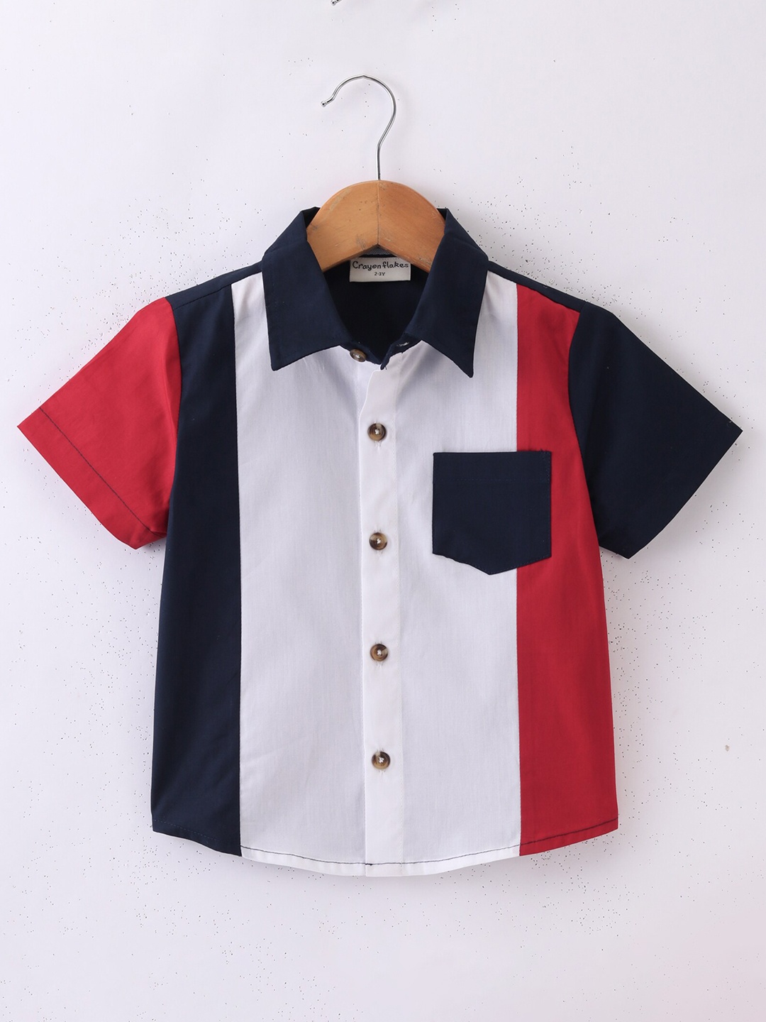 

CrayonFlakes Boys Colourblocked Spread Collar Opaque Cotton Casual Shirt, Navy blue