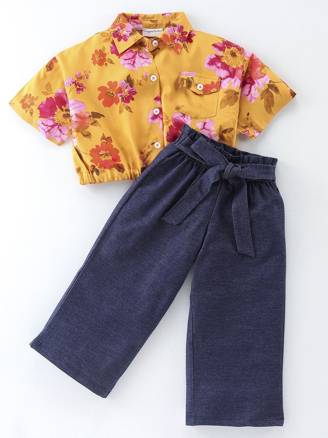 

CrayonFlakes Girls Printed Top with Palazzos, Yellow