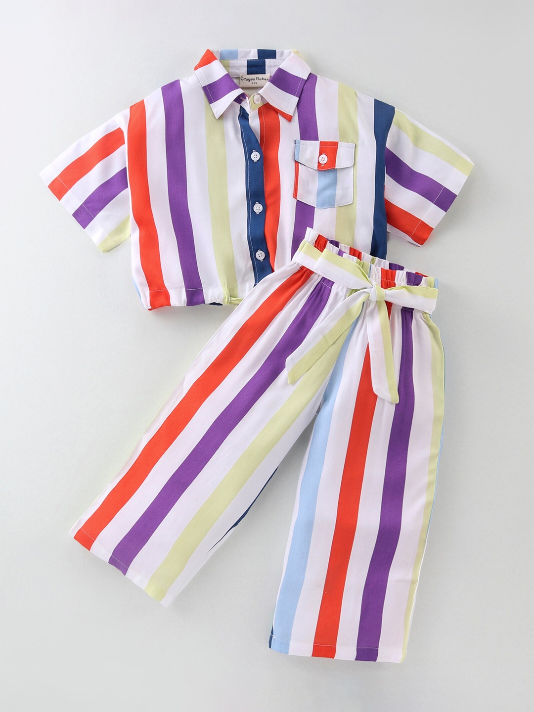 

CrayonFlakes Girls Striped Shirt With Palazzos, Off white