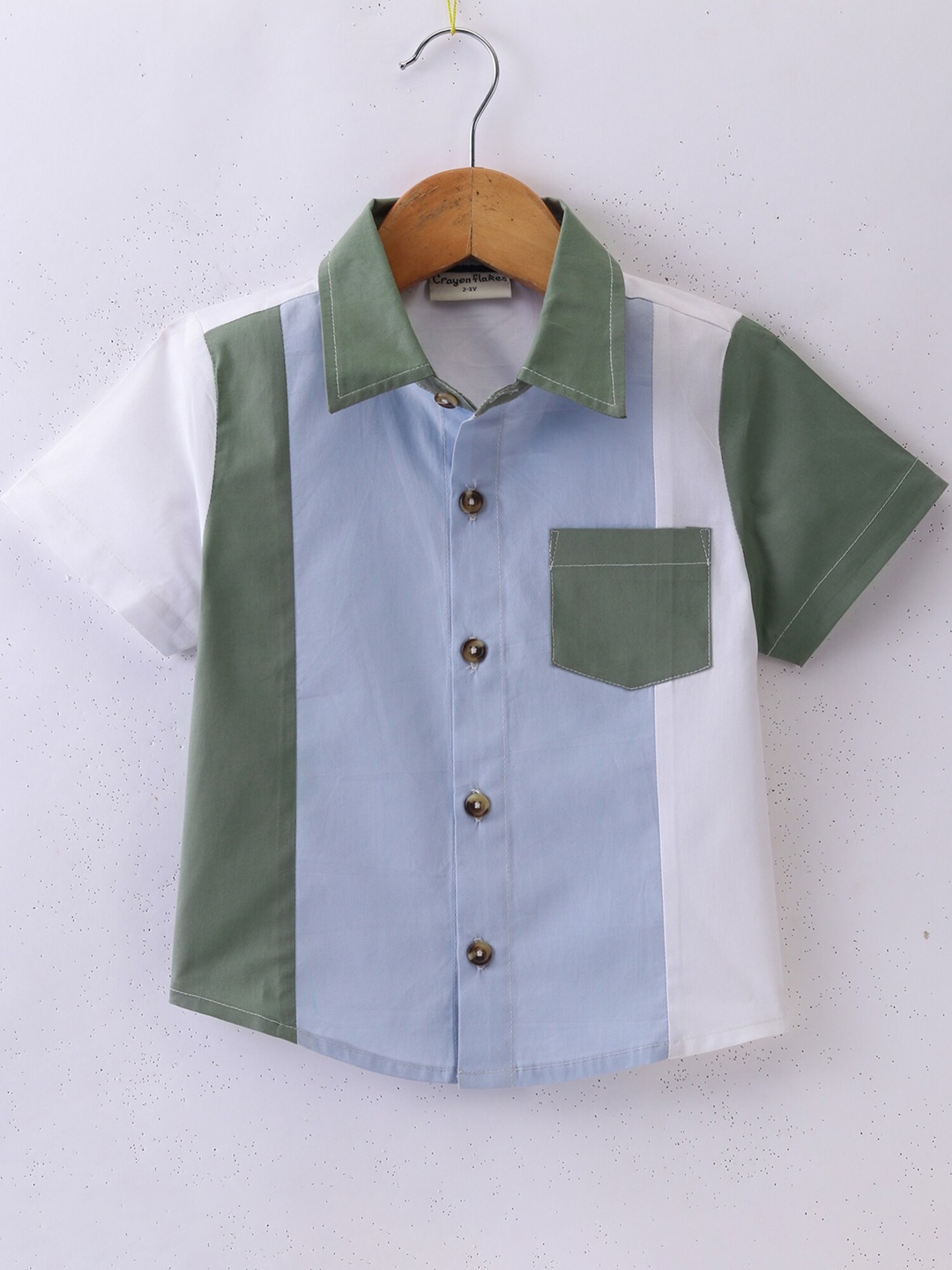 

CrayonFlakes Boys Colourblocked Spread Collar Opaque Cotton Casual Shirt, Blue