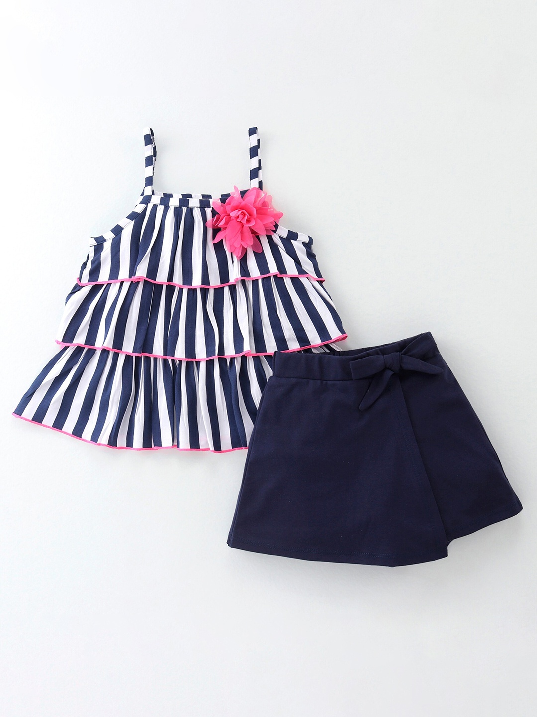 

CrayonFlakes Girls Striped Top With Shorts, Blue