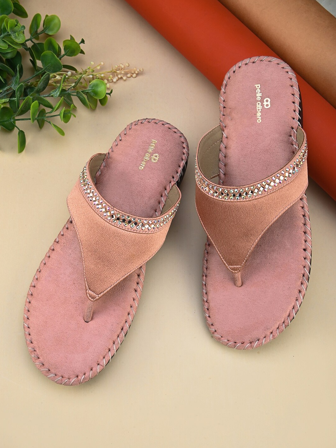 

pelle albero Embellished T-Strap Flats, Rose