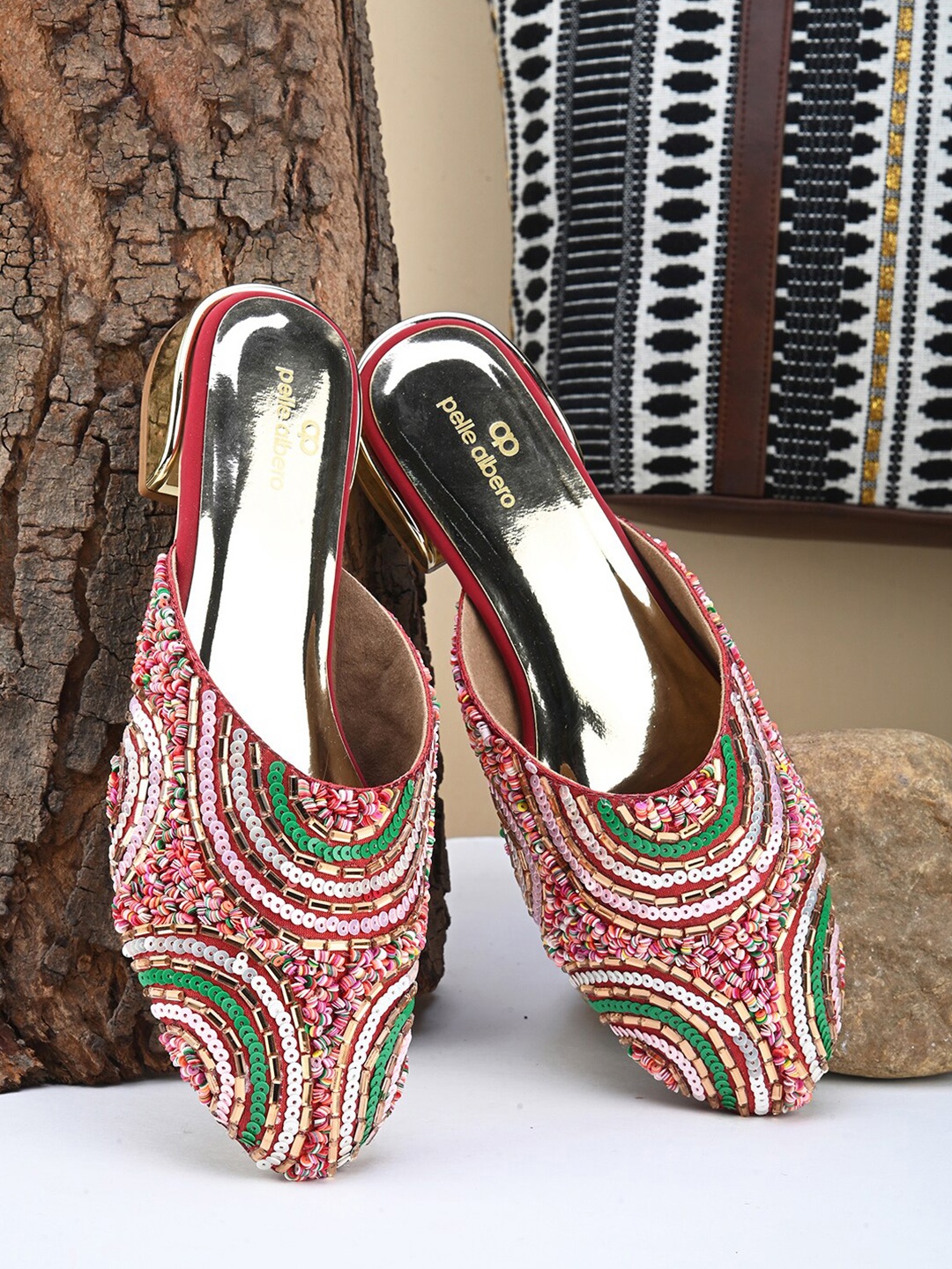 

Pelle Albero Embellished Ethnic Mules, Maroon