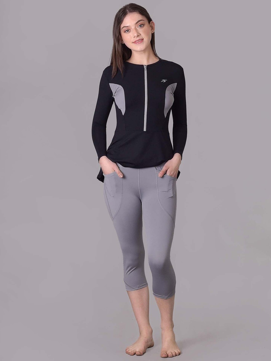 

Keepfit Colourblocked Detail Top & Cropped Tights Swim Set, Black