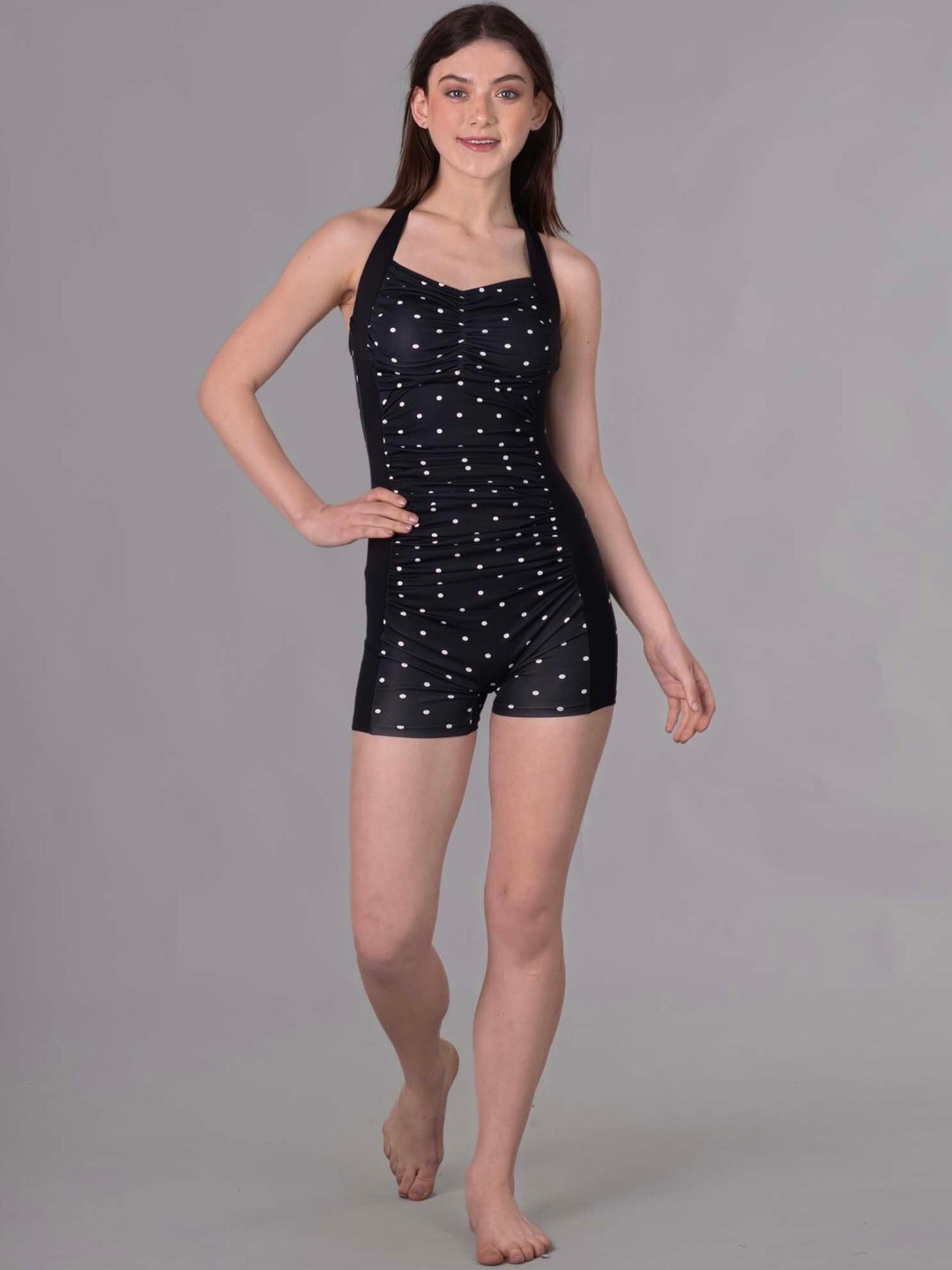 

Keepfit Polka-Dot Printed Ruched Legsuit, Black