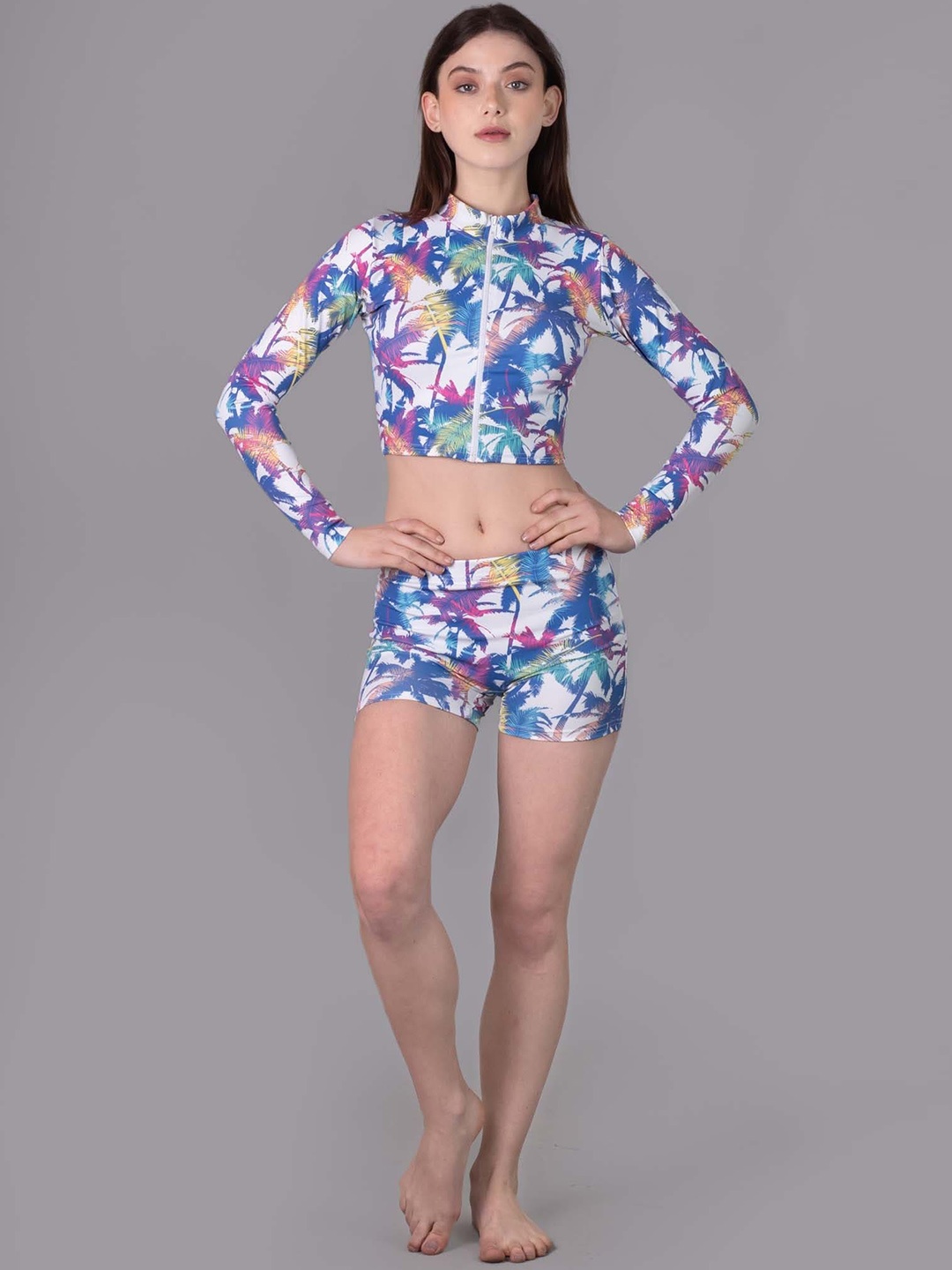 

Keepfit Printed Crop Top & Boy Shorts Swim Set, Blue