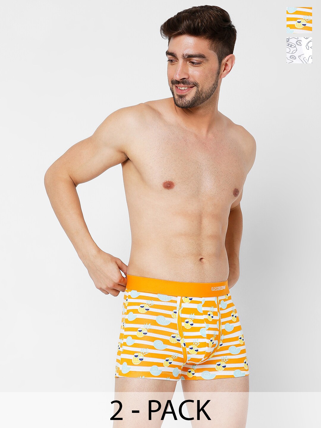 

UnderJeans by Spykar Pack Of 2 Mid Rise Trunks, Orange