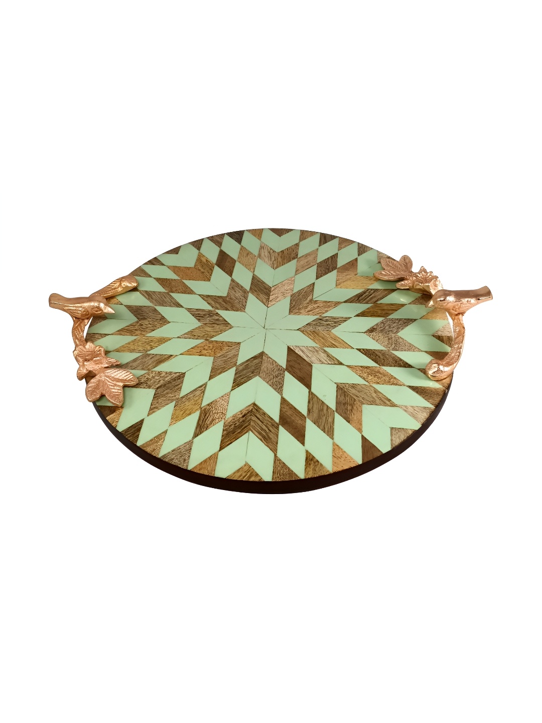 

Extreme Karigari Green & Brown Printed Serving Tray, Copper