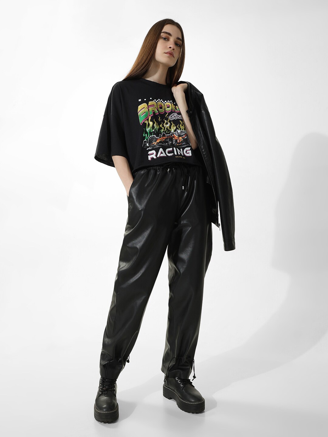 ONLY Onldonna Lucy Typography Printed Boxy Pure Cotton T-shirt, Black