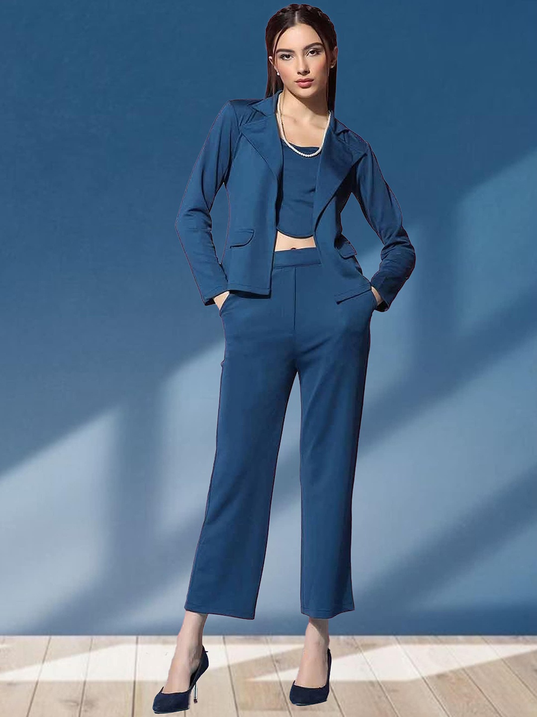 

N N ENTERPRISE Blazer With Top & Trousers Co-Ords, Blue