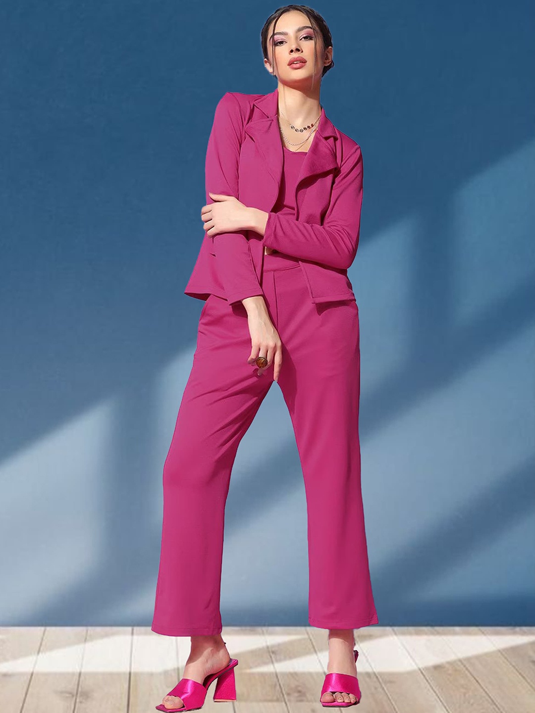 

N N ENTERPRISE Blazer With Top & Trousers Co-Ords, Pink