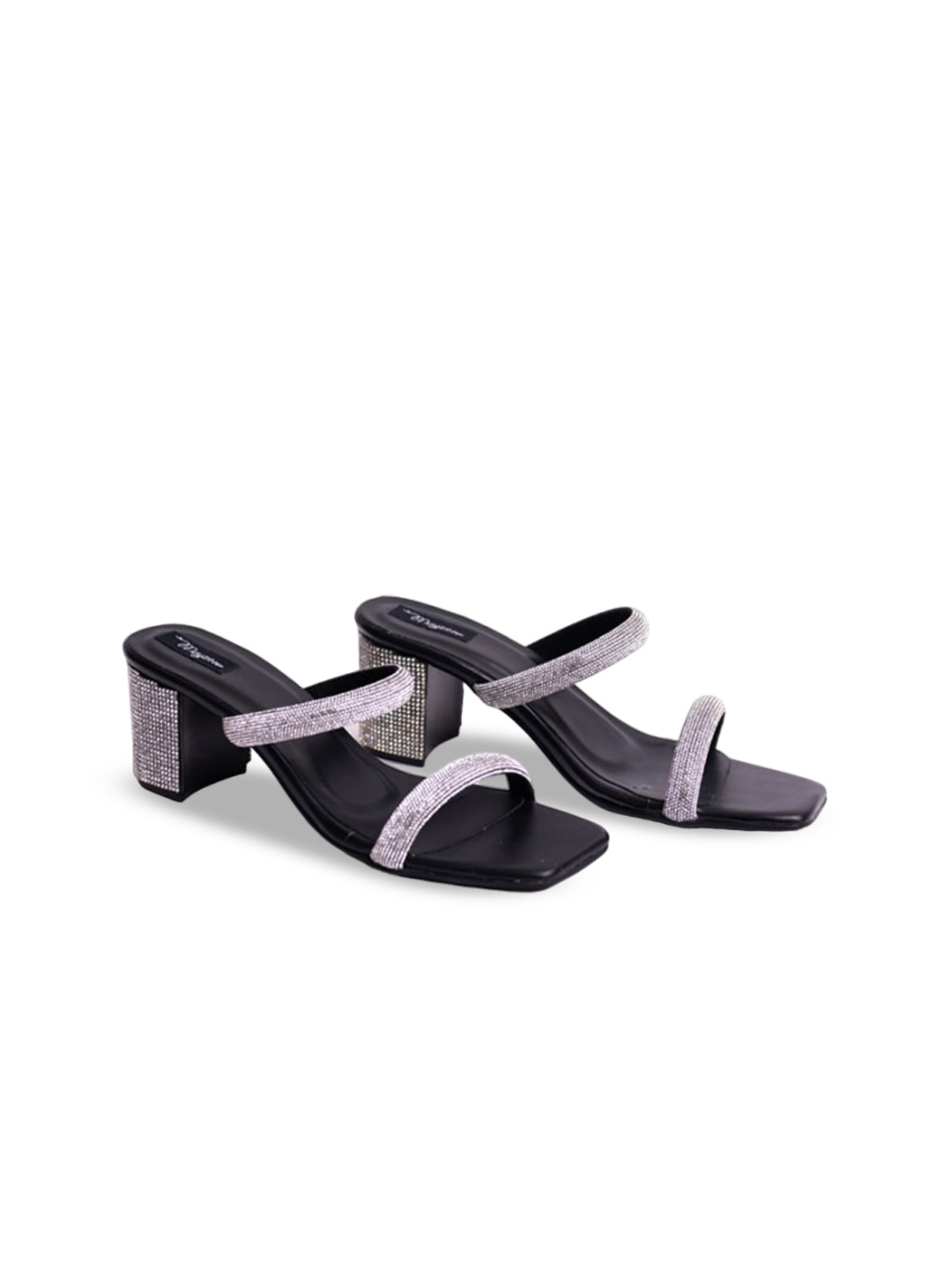 

MAYZE Embellished Open Toe Block Heels, Black